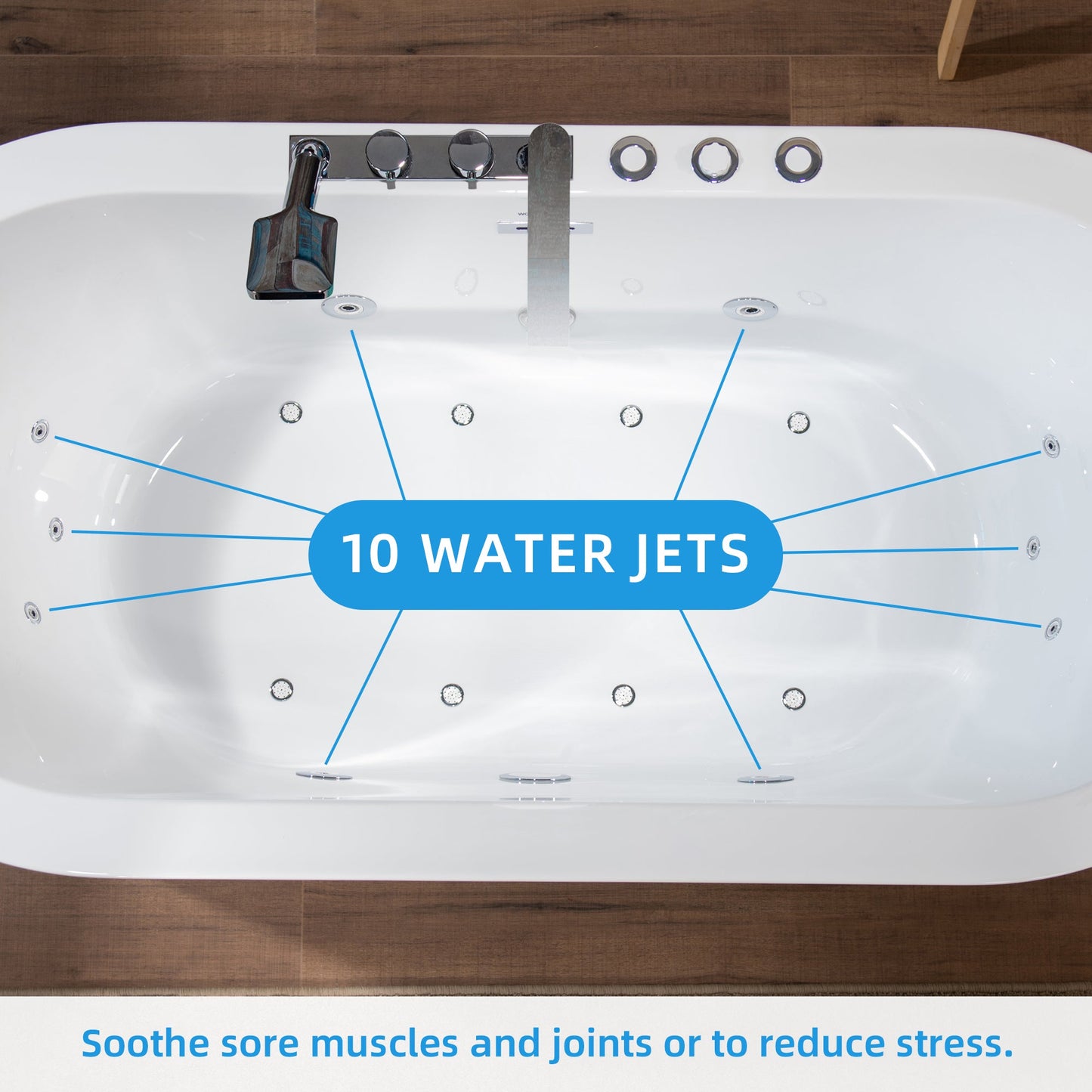 WOODBRIDGE 66-1/2" x 31-7/8" Whirlpool Water Jetted and Air Bubble Freestanding Heated Soaking Combination Bathtub with Tub Filler