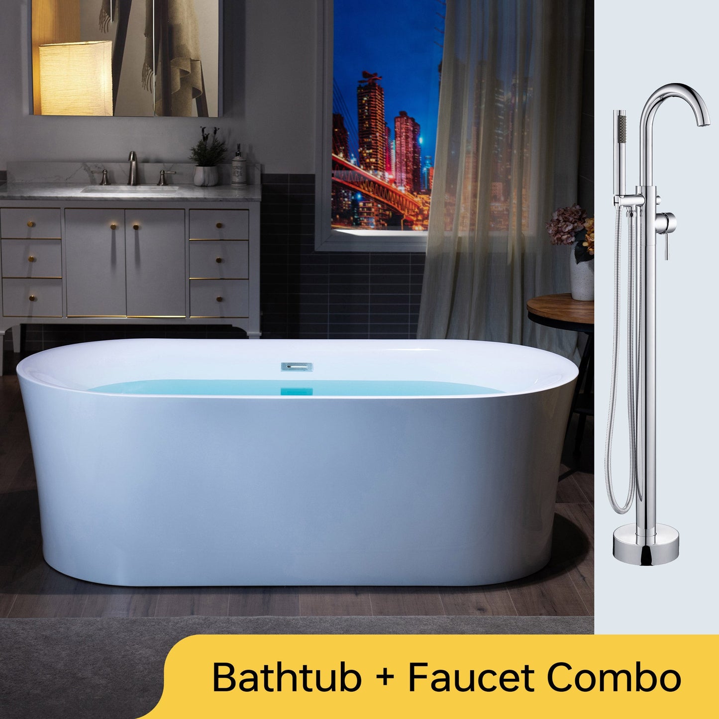 WOODBRIDGE 67" Acrylic Freestanding Bathtub Contemporary Soaking Tub