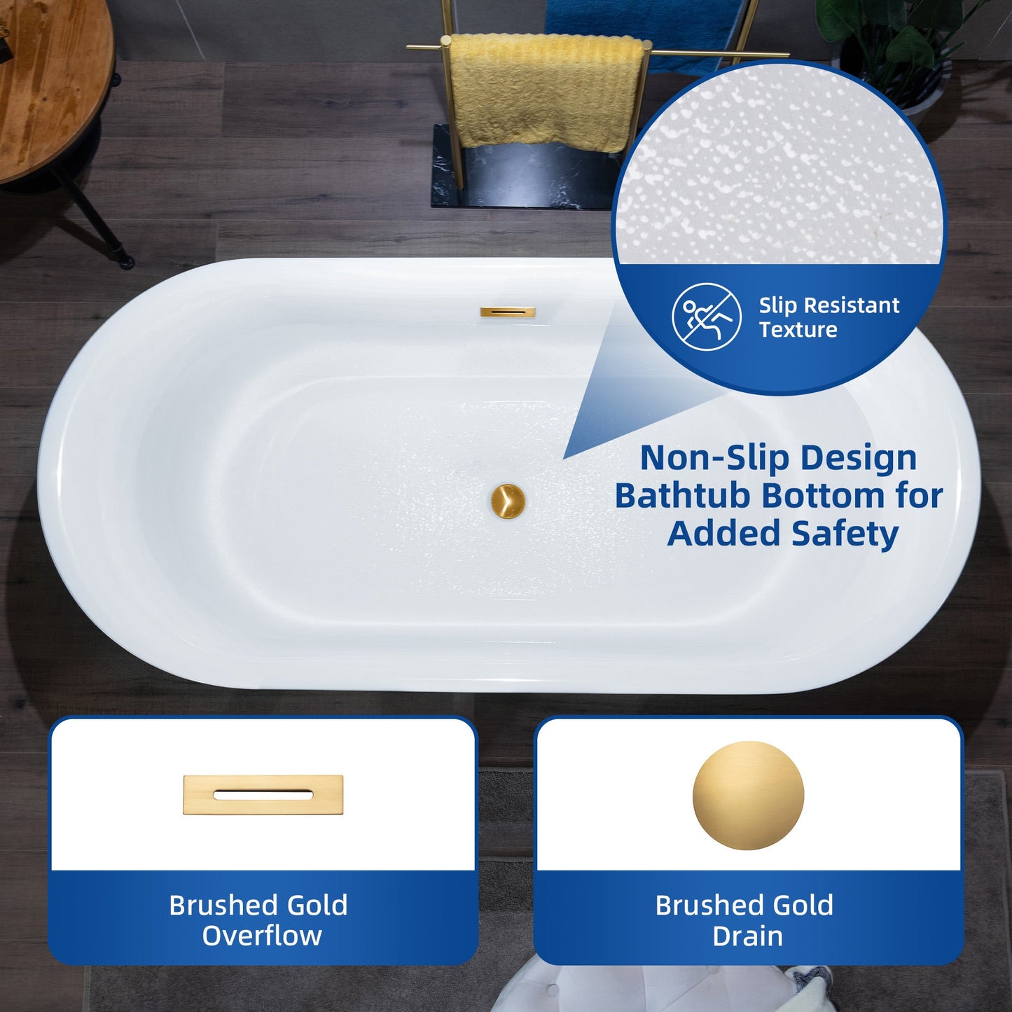 WOODBRIDGE 67" Acrylic Freestanding Bathtub Contemporary Soaking Tub