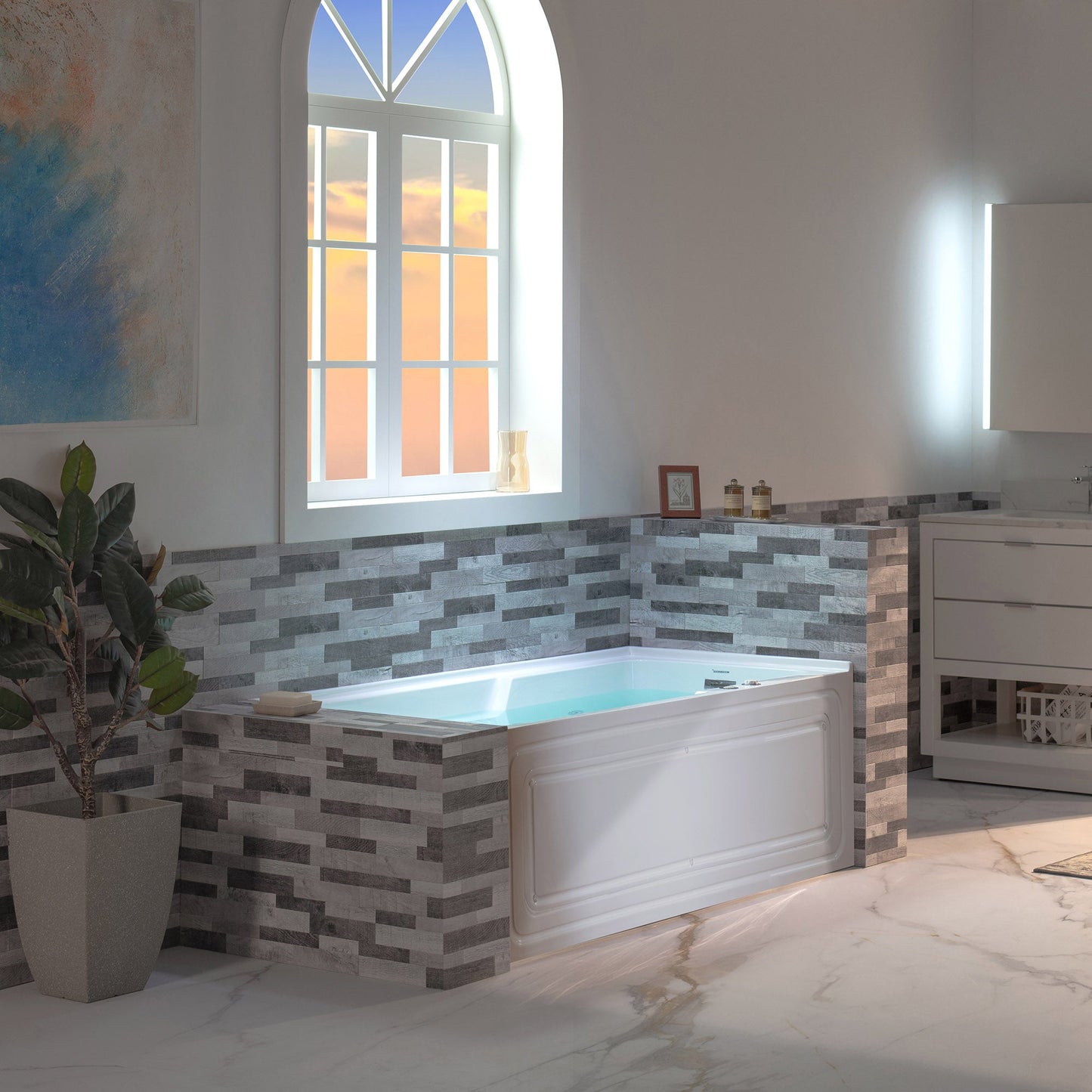 WOODBRIDGE 60" Alcove Acrylic Rectangular Whirlpool Heated Jetted Tub in White with Right Drain