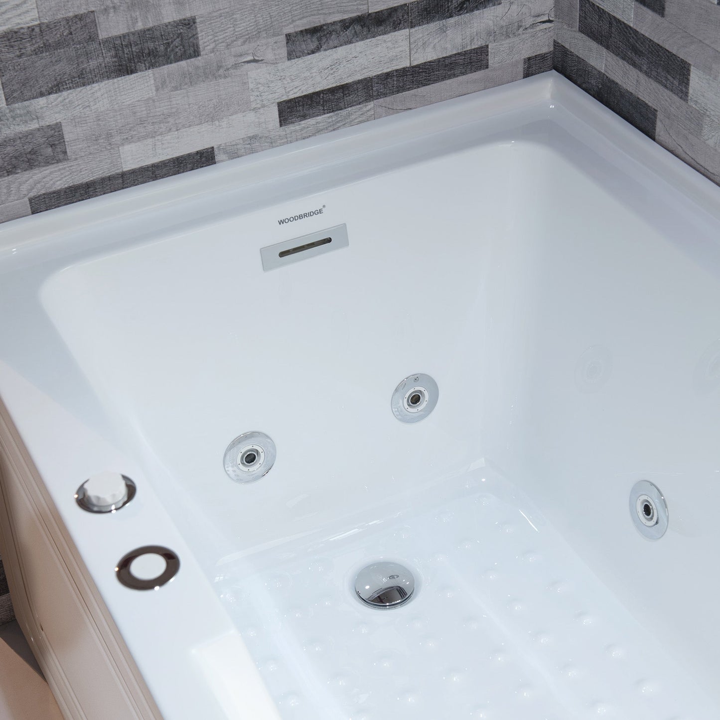 WOODBRIDGE 60" Alcove Acrylic Rectangular Whirlpool Heated Jetted Tub in White with Left Drain