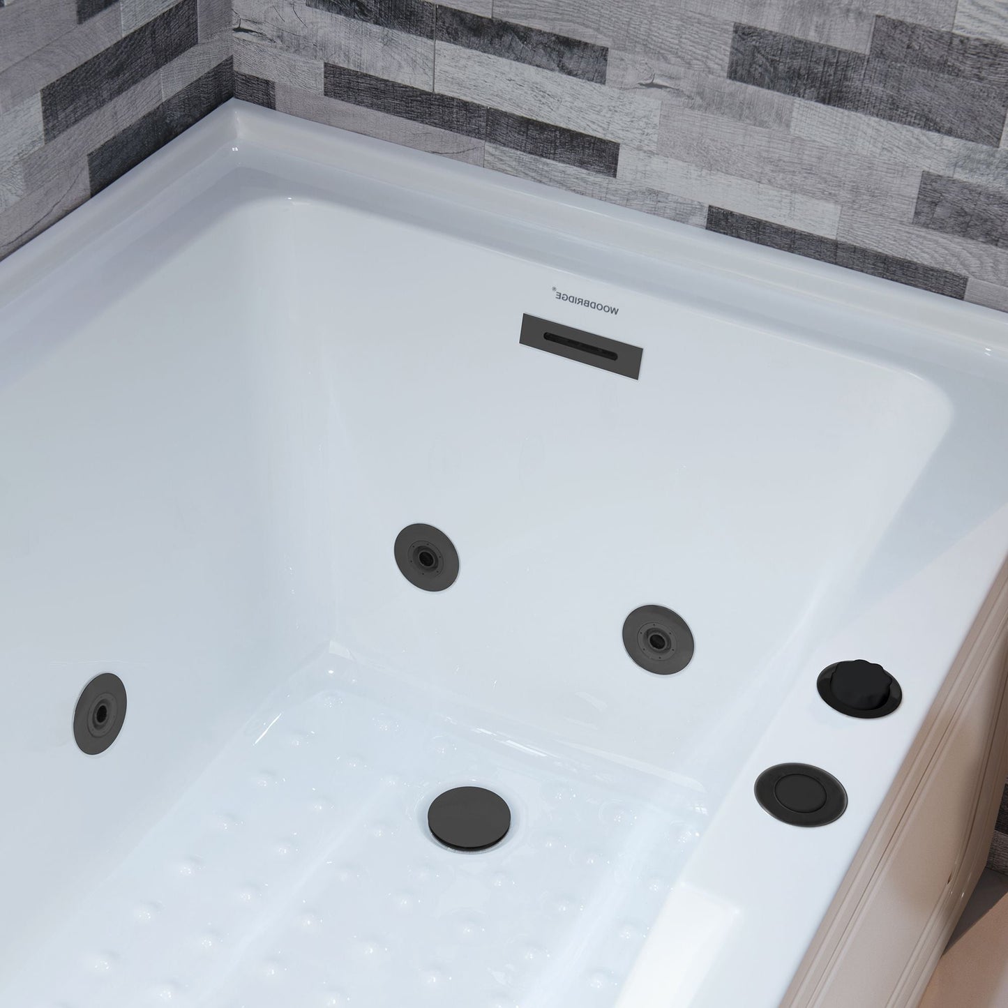 WOODBRIDGE 60" Alcove Acrylic Rectangular Whirlpool Heated Jetted Tub in White with Right Drain,