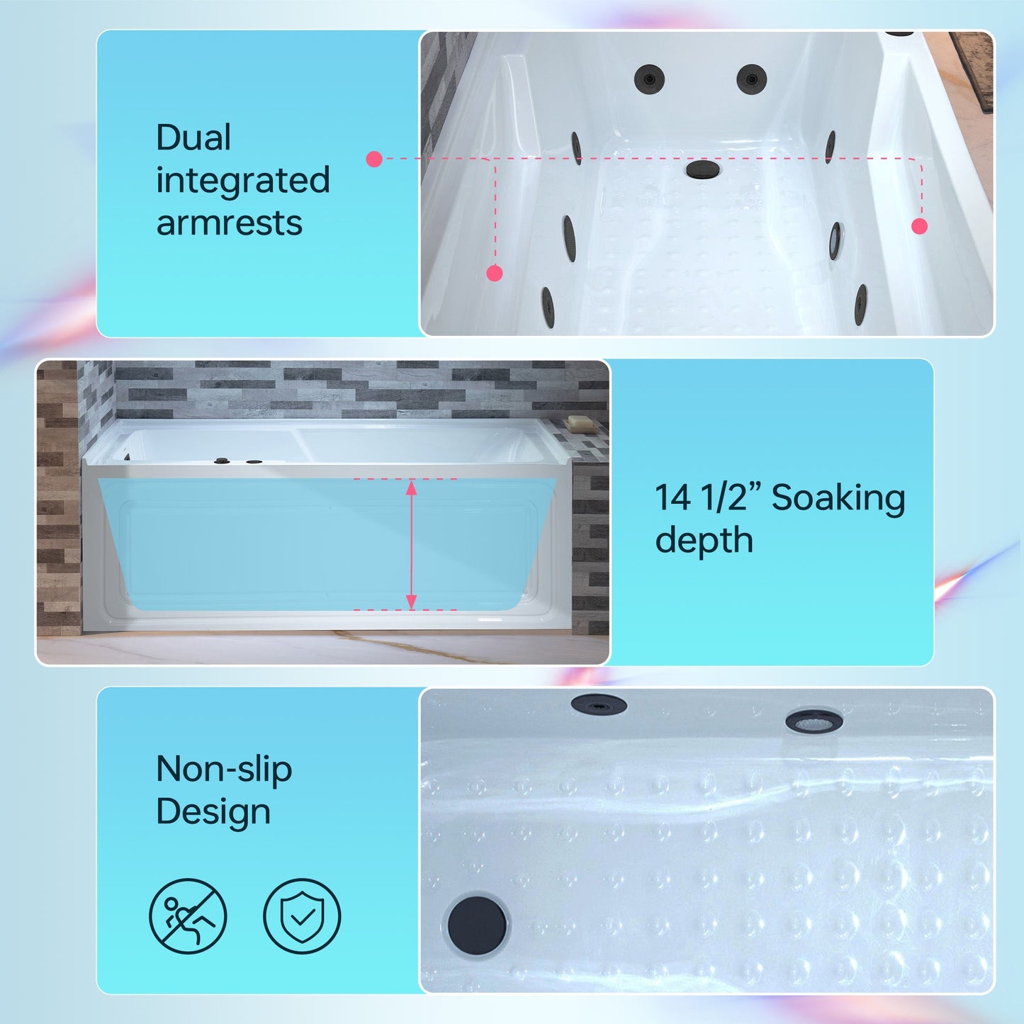 WOODBRIDGE 60" Alcove Acrylic Rectangular Whirlpool Heated Jetted Tub in White with Left Drain