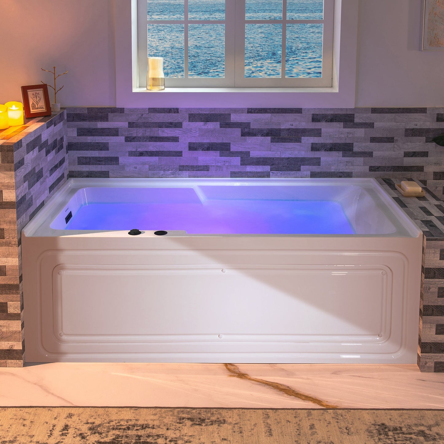 WOODBRIDGE 60" Alcove Acrylic Rectangular Whirlpool Heated Jetted Tub in White with Left Drain