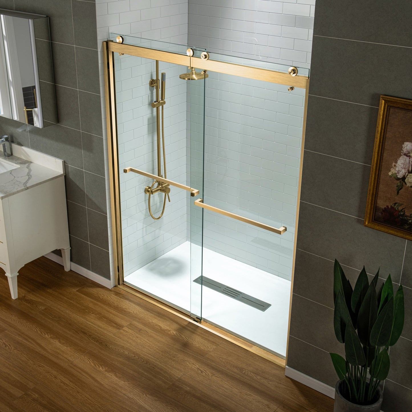 WOODBRIDGE Frameless Shower Doors 56-60" Width x 76"Height with 3/8"(10mm) Clear Tempered Glass, 2 Ways Opening & Double Sliding