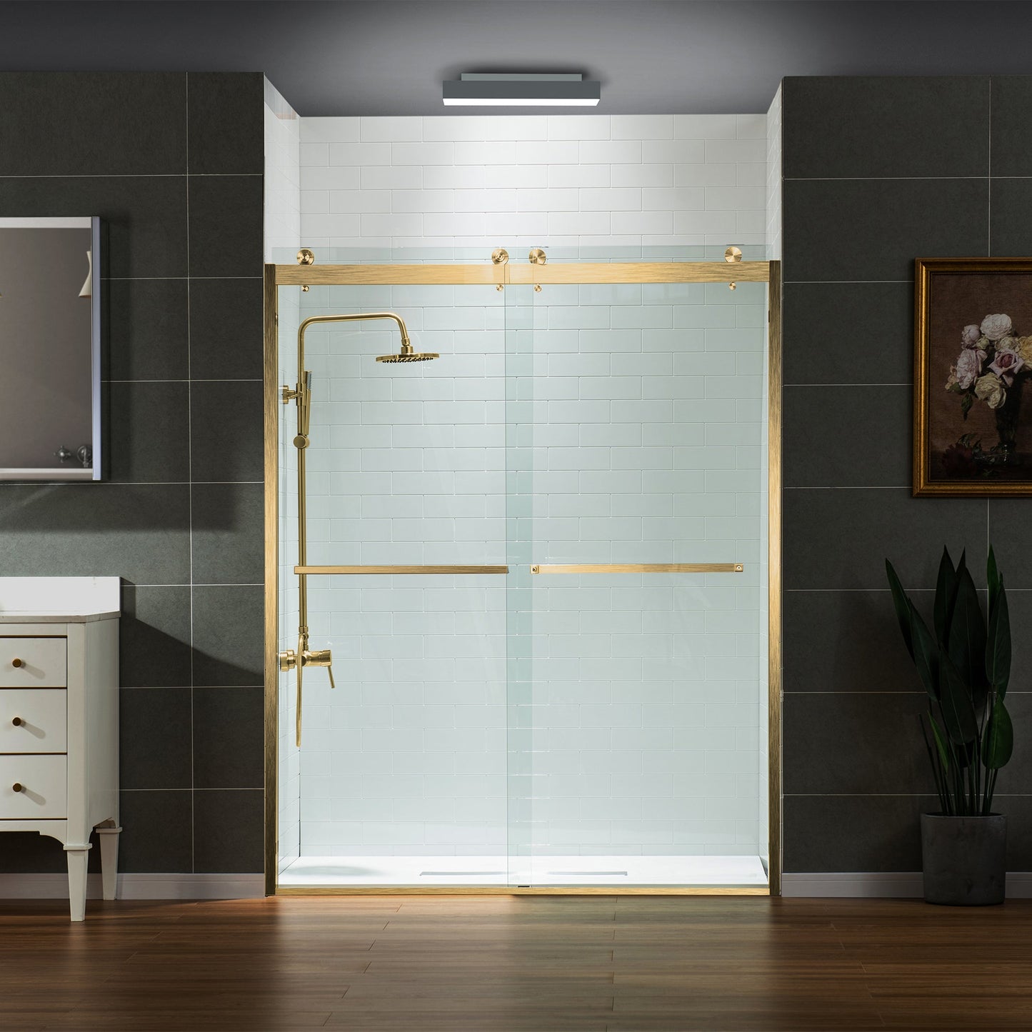 WOODBRIDGE Frameless Shower Doors 56-60" Width x 76"Height with 3/8"(10mm) Clear Tempered Glass, 2 Ways Opening & Double Sliding