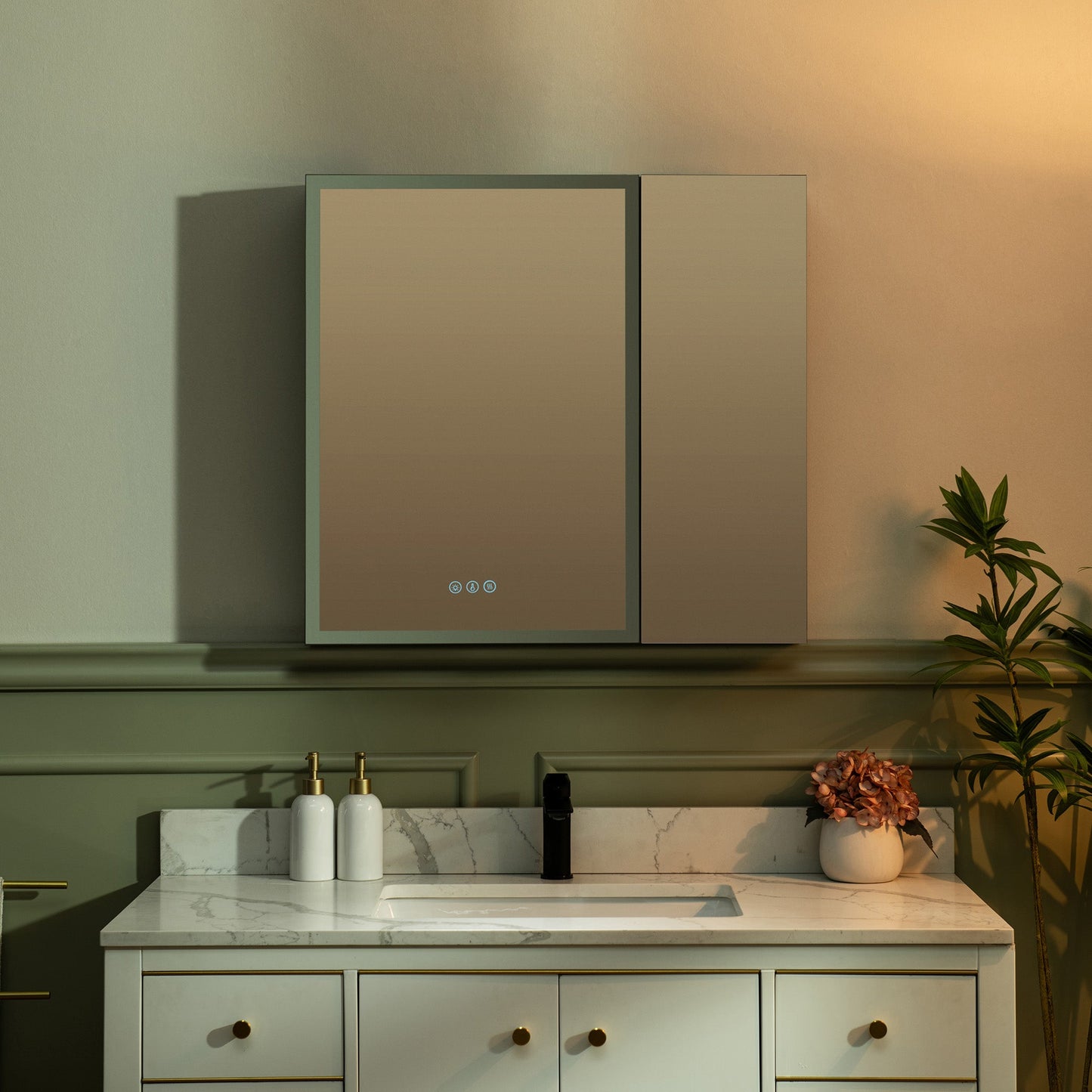 WOODBRIDGE Modern 19.75" W x 27.75" H Smart Storage Medicine Cabinet with Anti-Fog Mirror, LED Lighting, and Compact Design