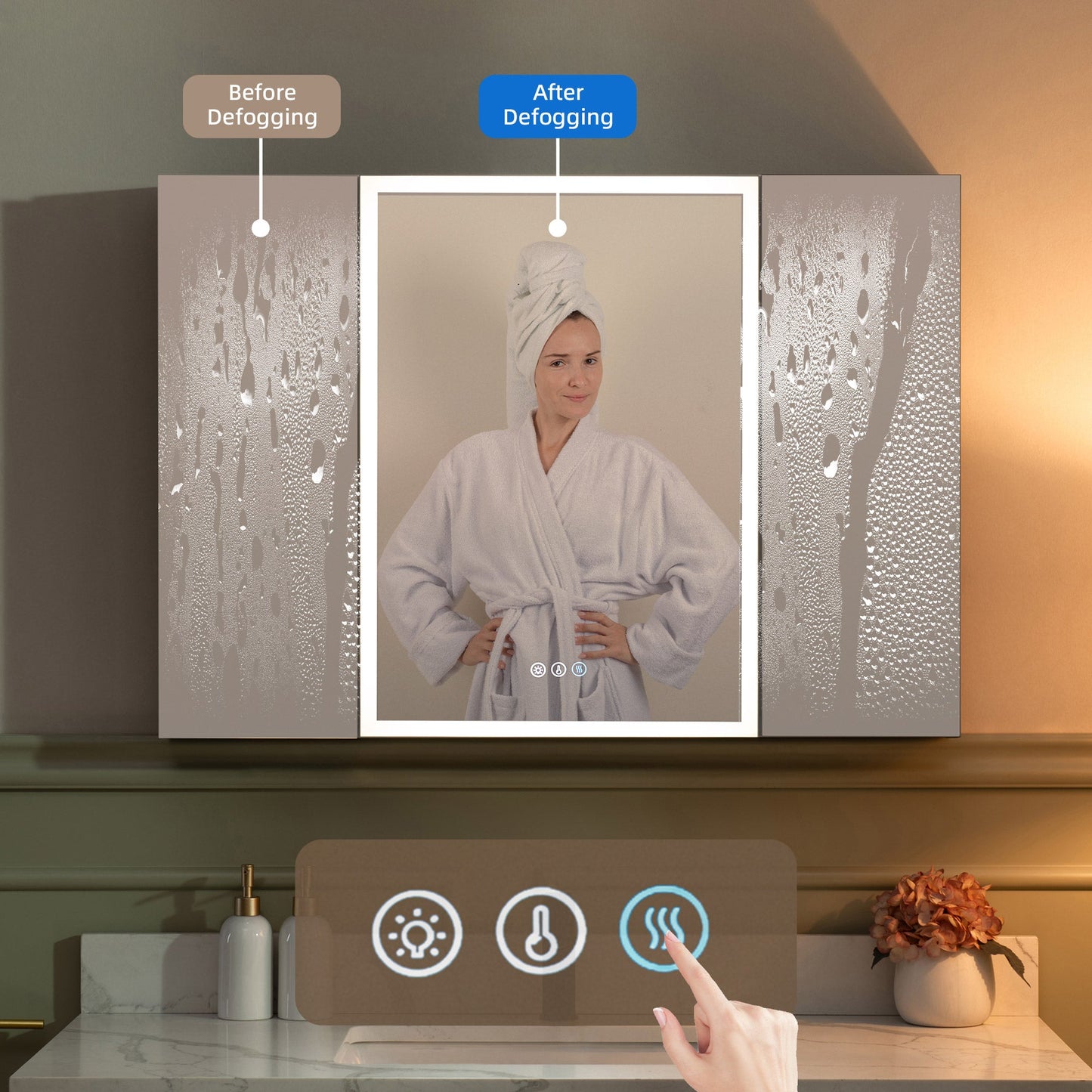 WOODBRIDGE Modern 19.75" W x 27.75" H Smart Storage Medicine Cabinet with Anti-Fog Mirror, LED Lighting, and Compact Design