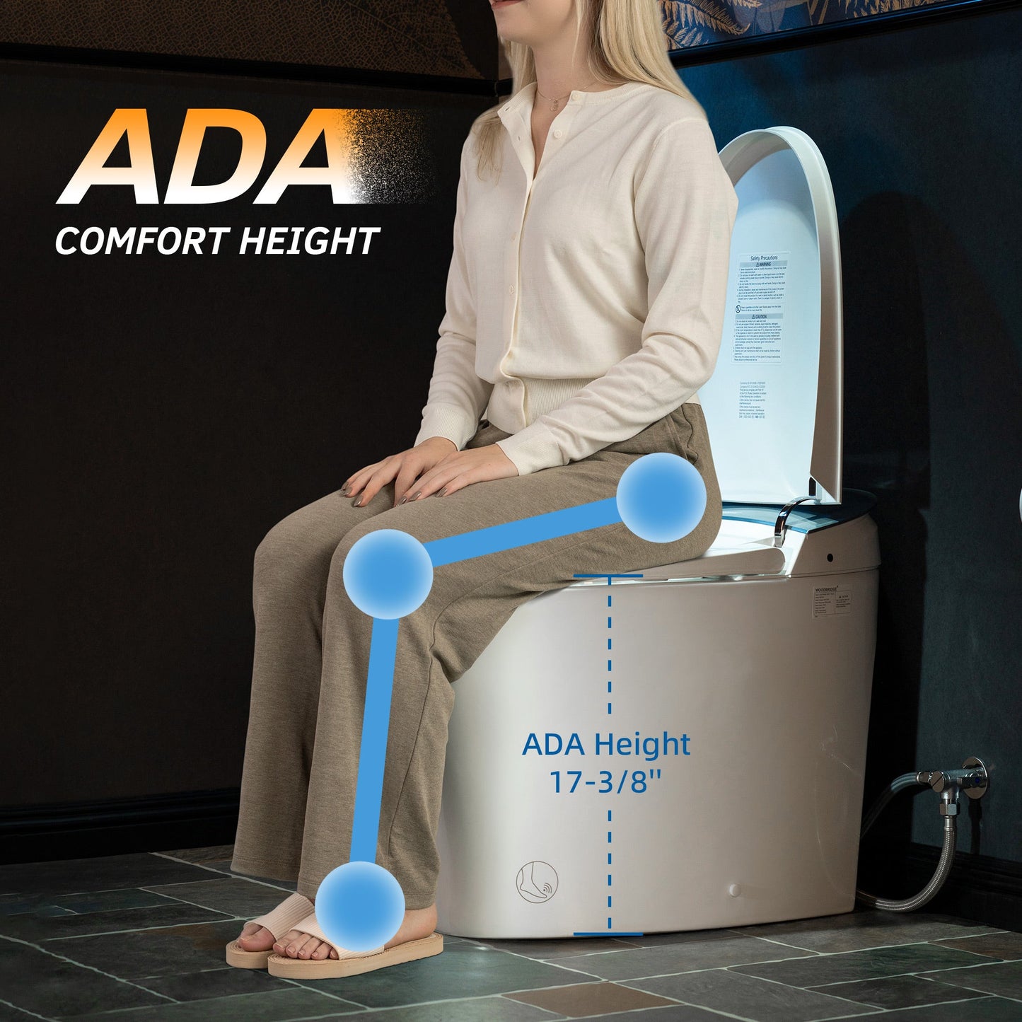 WOODBRIDGE Smart Bidet Toilet Auto Open & Close, Auto Flush, Foot Sensor, Cleaning Foam Dispenser, Heated Seat and ADA Chair Height Design, EBT230