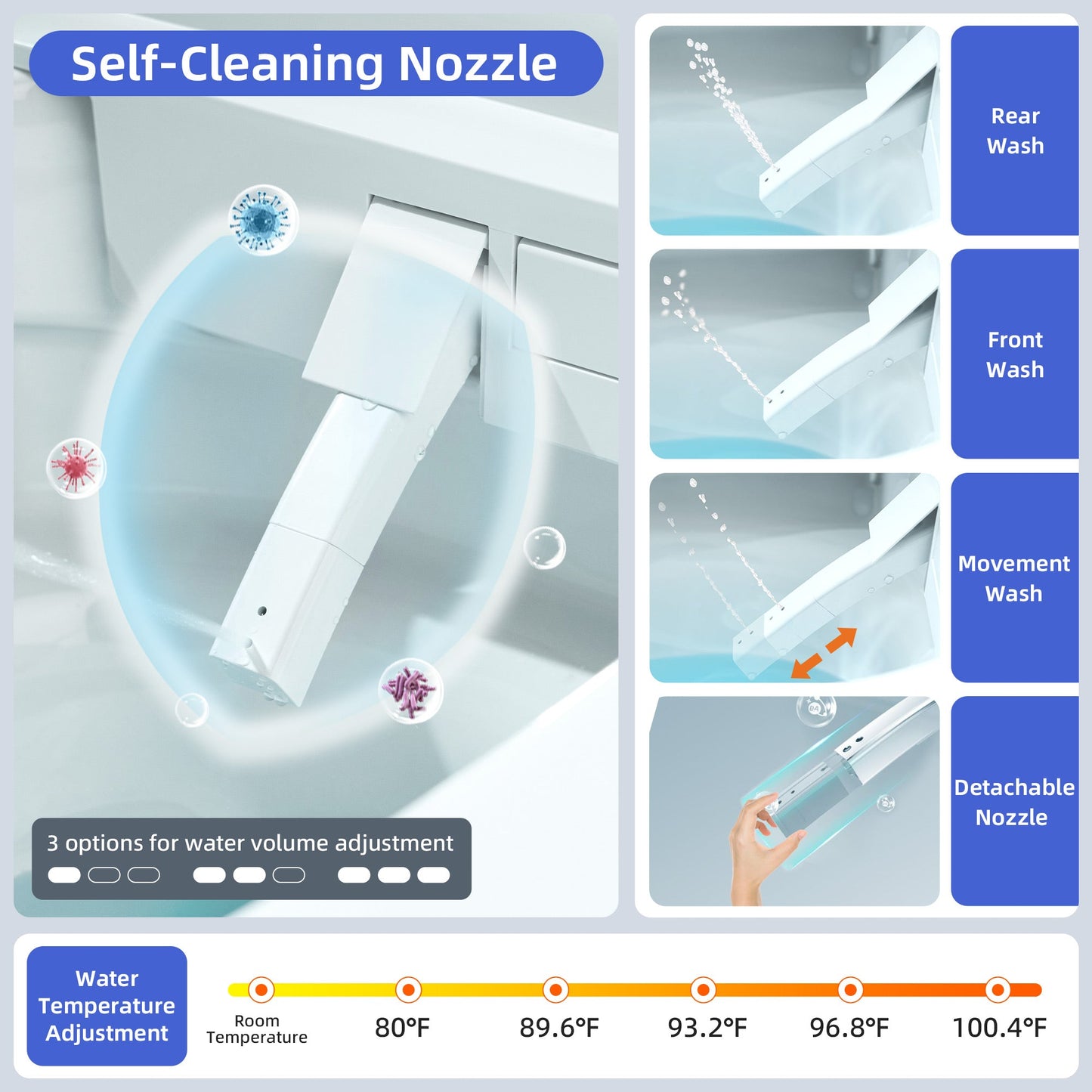WOODBRIDGE Smart Bidet Toilet Auto Open & Close, Auto Flush, Foot Sensor, Cleaning Foam Dispenser, Heated Seat and ADA Chair Height Design, EBT230