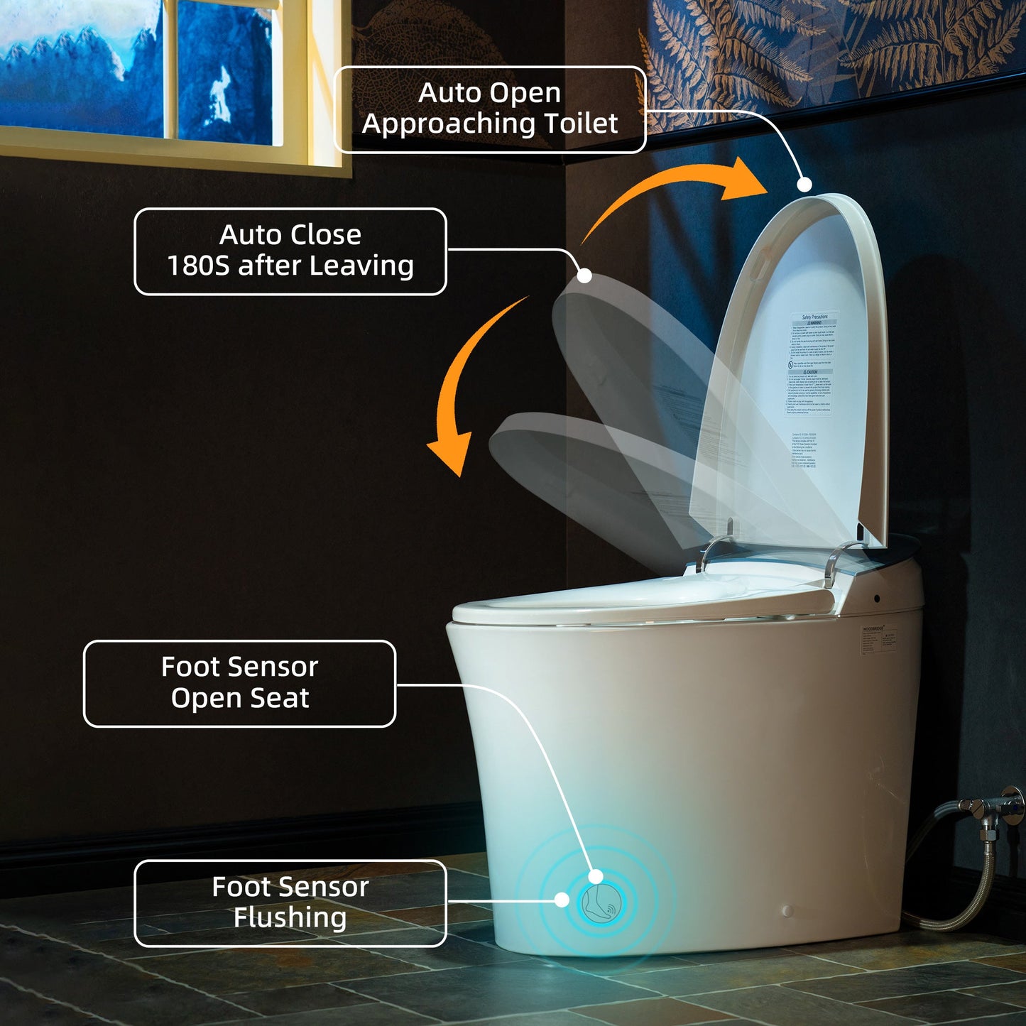 WOODBRIDGE Smart Bidet Toilet Auto Open & Close, Auto Flush, Foot Sensor, Cleaning Foam Dispenser, Heated Seat and ADA Chair Height Design, EBT230