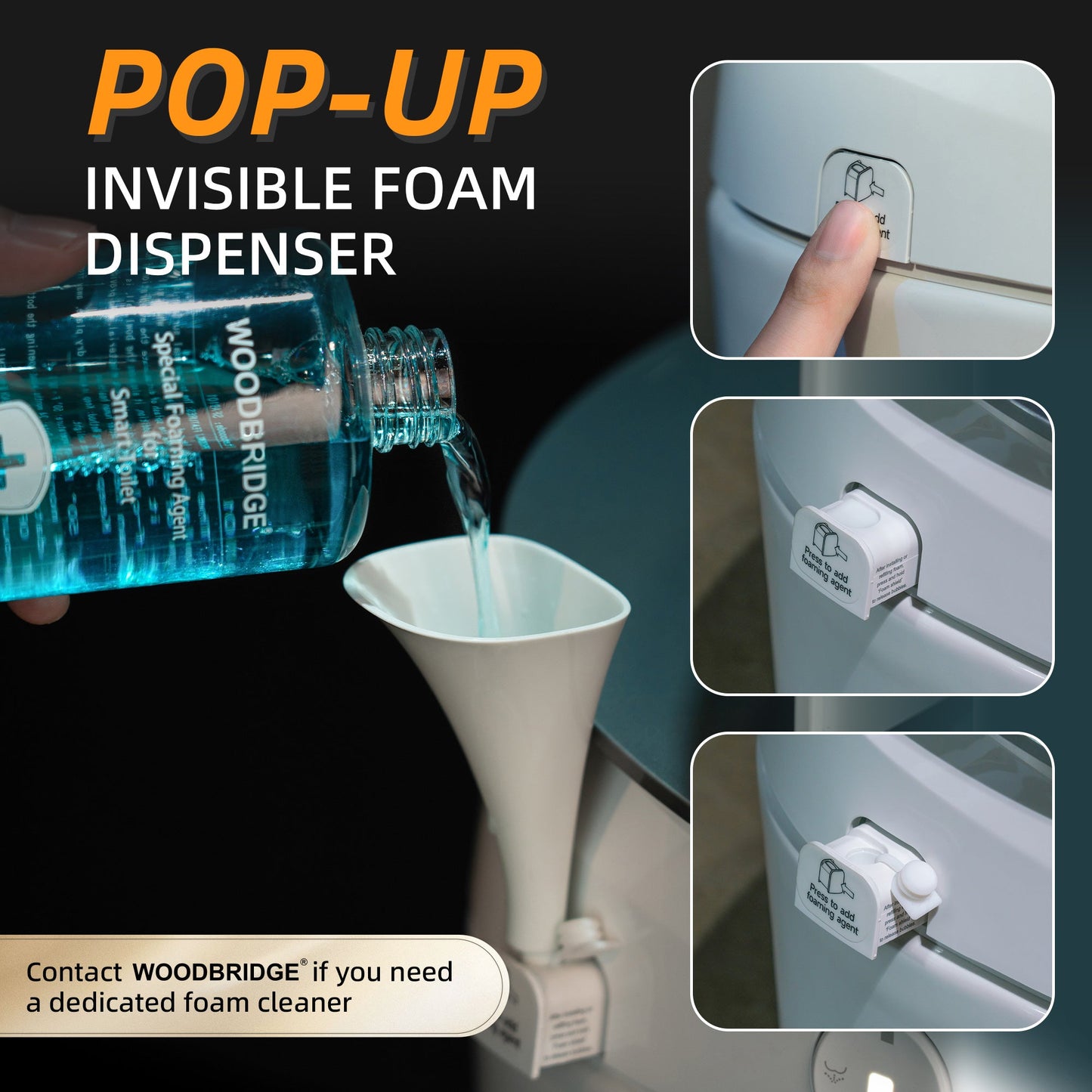 WOODBRIDGE Smart Bidet Toilet Auto Open & Close, Auto Flush, Foot Sensor, Cleaning Foam Dispenser, Heated Seat and ADA Chair Height Design, EBT230