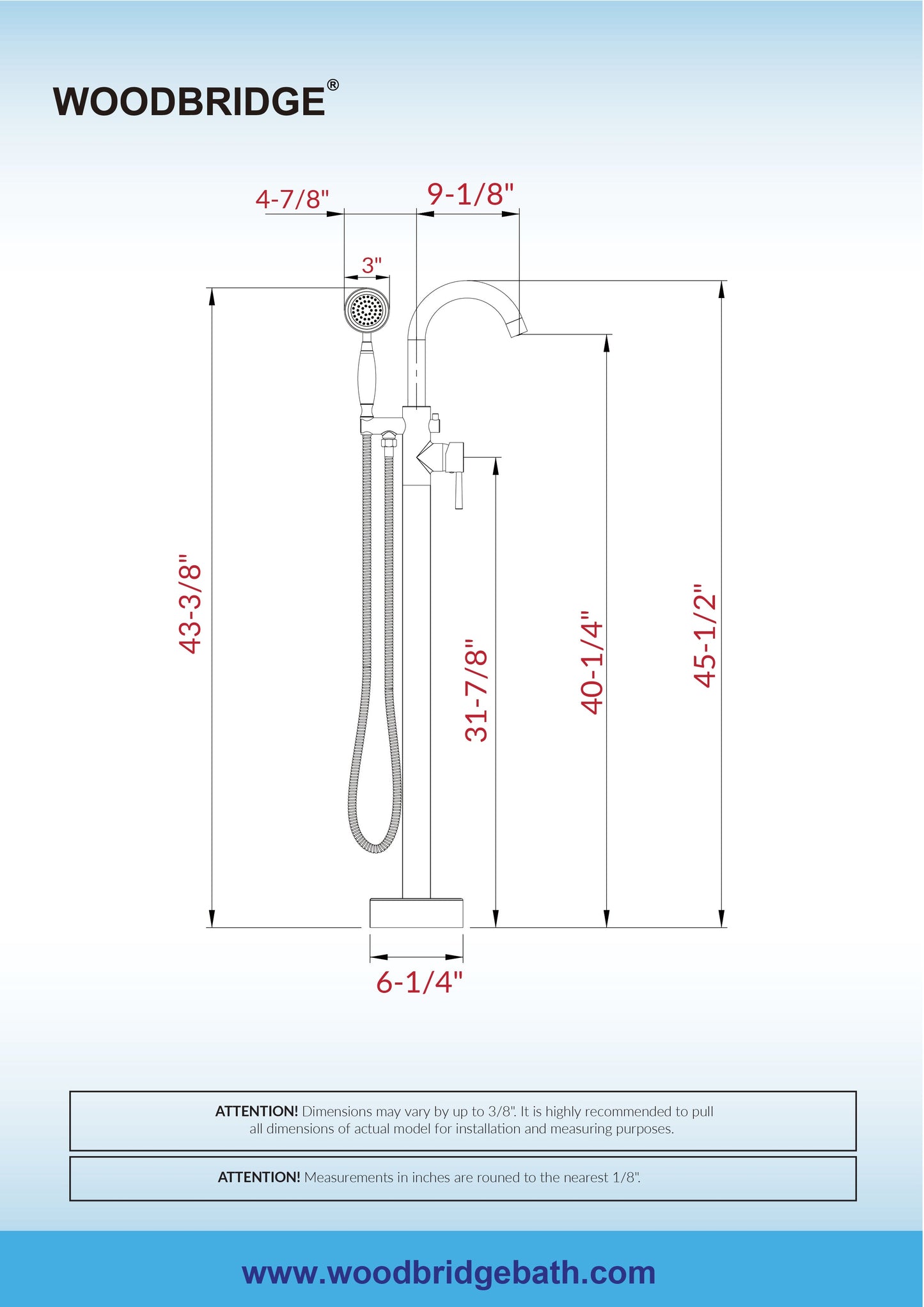 WOODBRIDGE F0023BNVT Fusion Single Handle Floor Mount Freestanding Tub Filler Faucet with Telephone Hand shower
