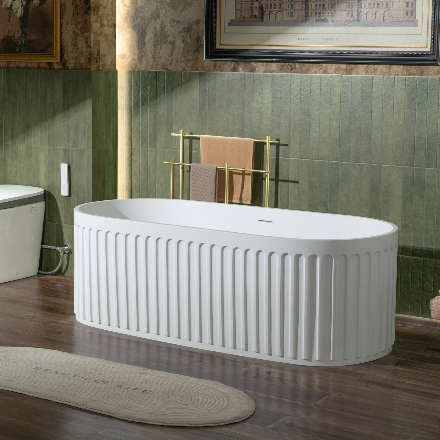 WOODBRIDGE 67" L x 29-1/2" W Luxury Contemporary Solid Surface Stone Resin Freestanding Bathtub