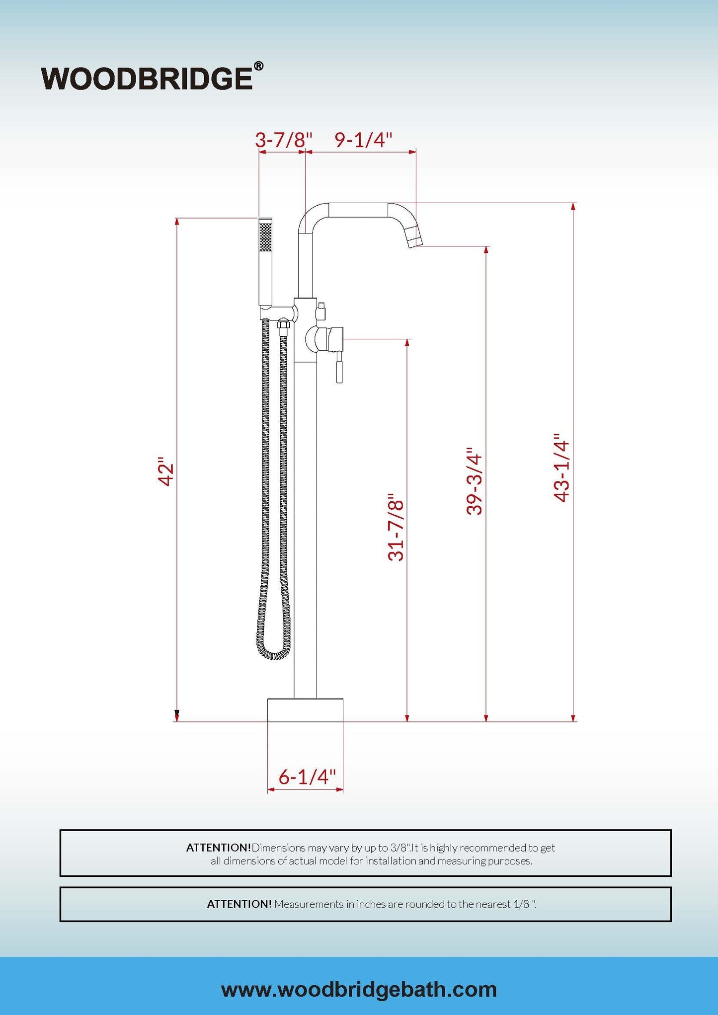 WOODBRIDGE F0070BNSQ Fusion Single Handle Floor Mount Freestanding Tub Filler Faucet with Square Shape Hand Shower