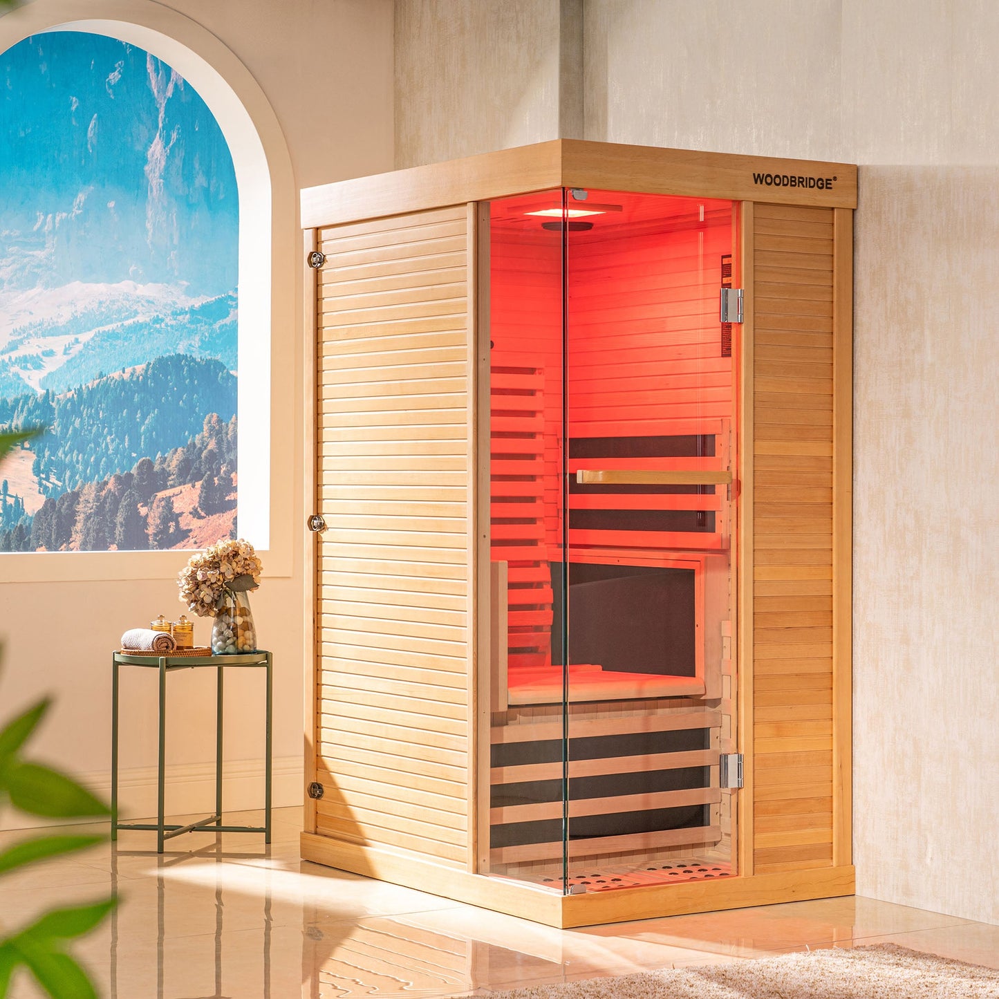 1 Person Canadian Hemlock Wood Infrared Sauna For Home With Touch-Tone Keypad, Led Color Therapy Light, Tempered Glass Door And A Top Vent