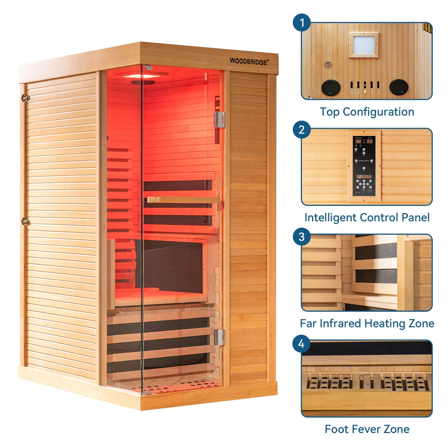 1 Person Canadian Hemlock Wood Infrared Sauna For Home With Touch-Tone Keypad, Led Color Therapy Light, Tempered Glass Door And A Top Vent