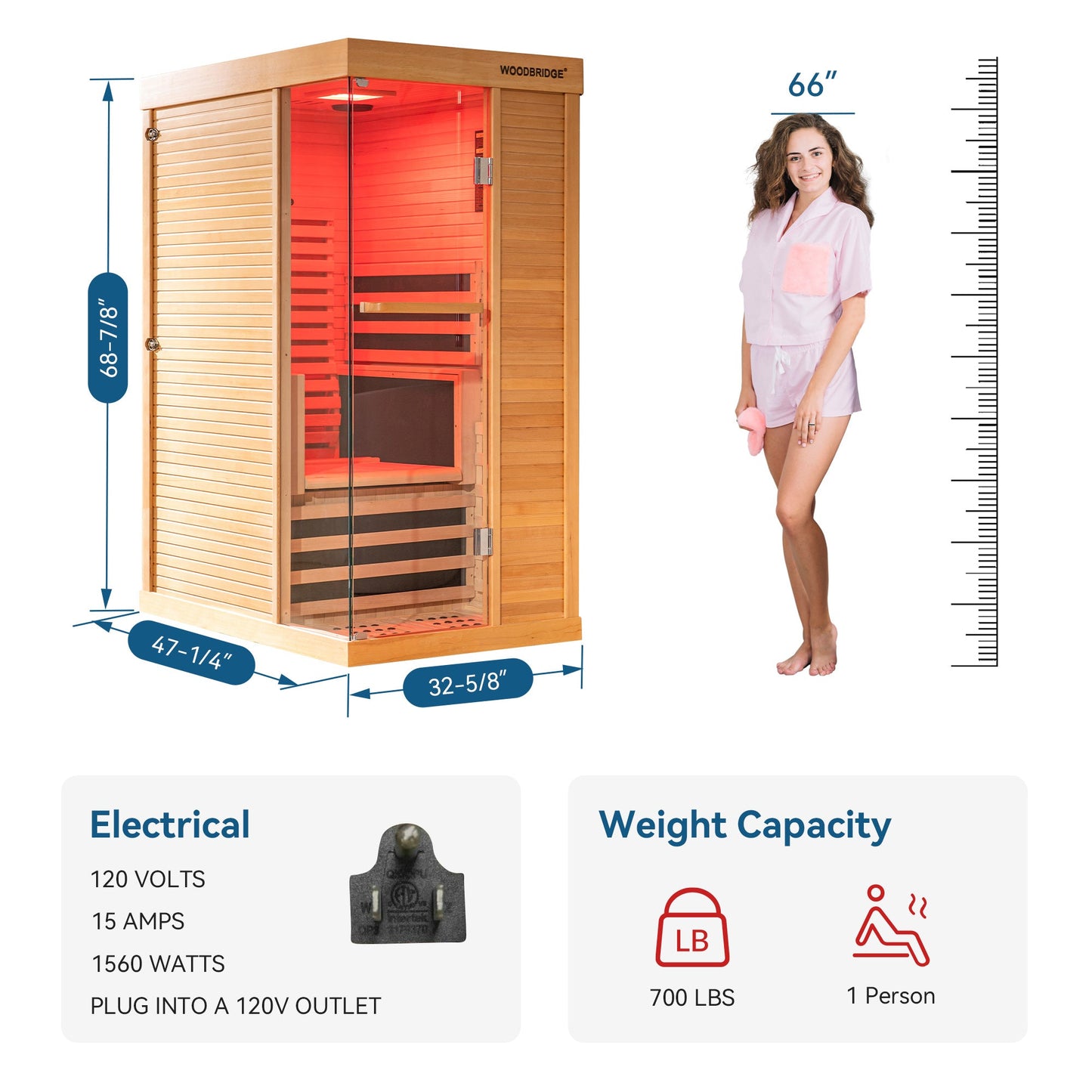 1 Person Canadian Hemlock Wood Infrared Sauna For Home With Touch-Tone Keypad, Led Color Therapy Light, Tempered Glass Door And A Top Vent