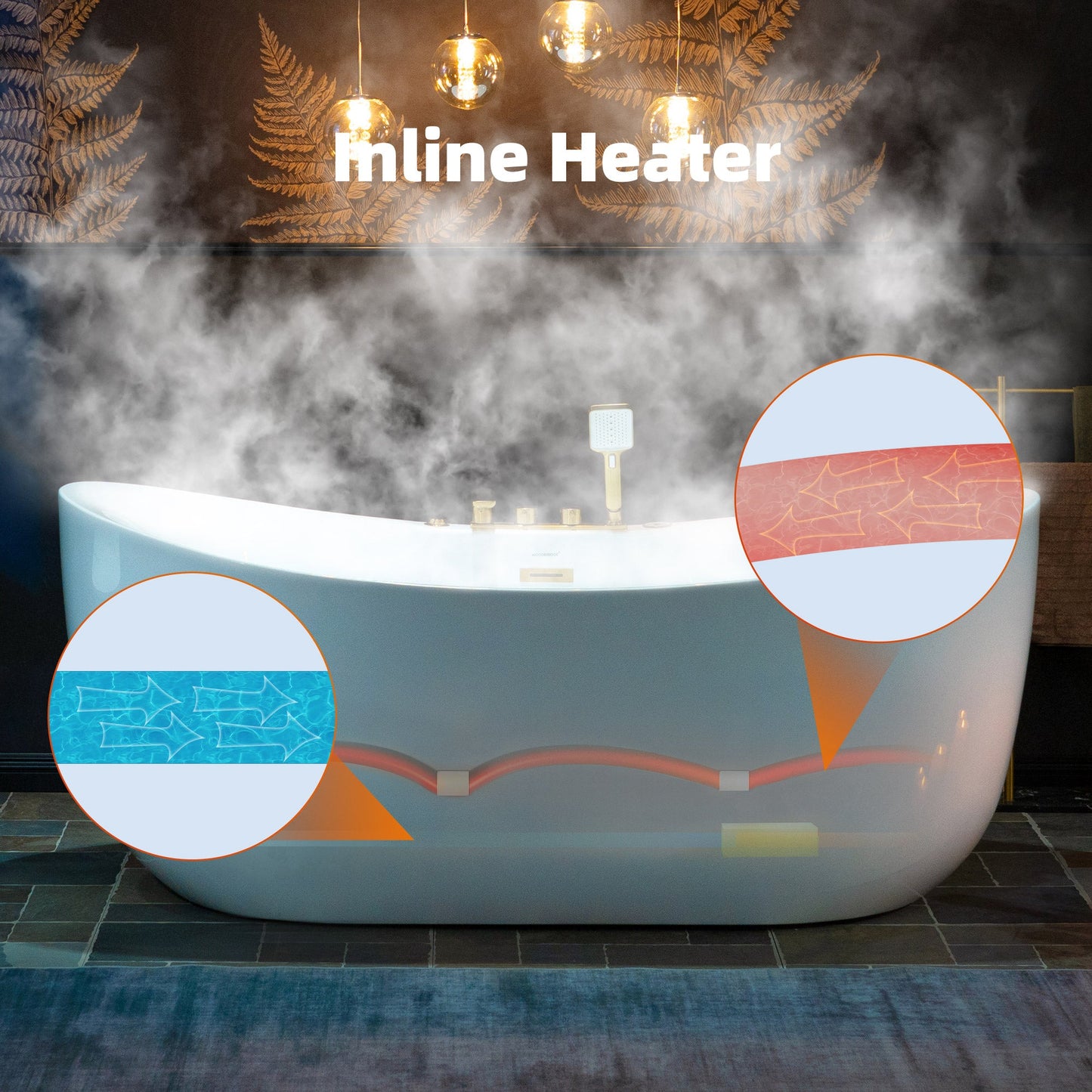 WOODBRIDGE 72" x 35-3/8" Whirlpool and Air Bath Heated Soaking Combination Tub with Adjustable Speed Air Blower and Display Control Panel, Brushed Gold Finish Trim and Drain Kit