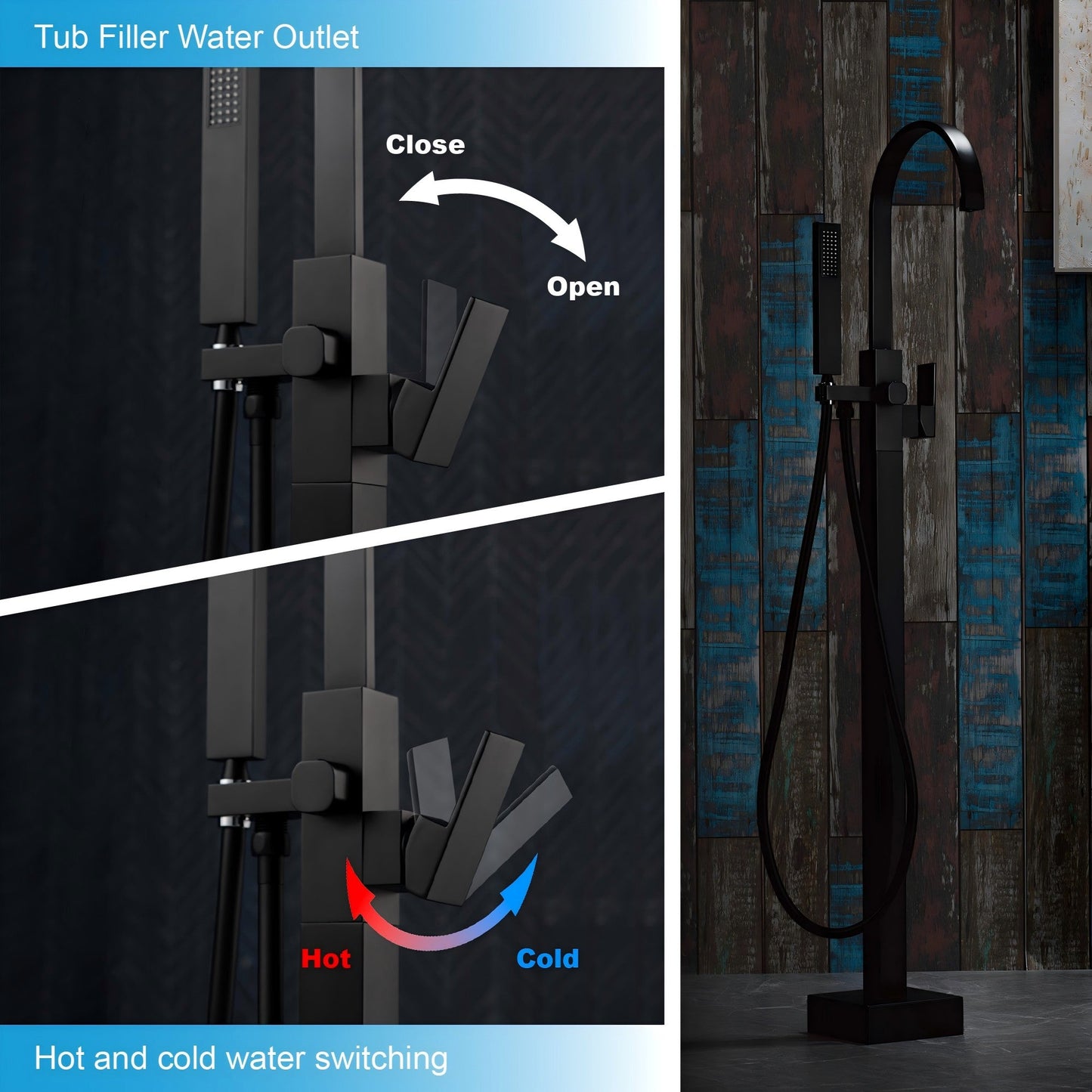 WOODBRIDGE F0060BN Contemporary Single Handle Floor Mount Freestanding Tub Filler Faucet with Hand Shower