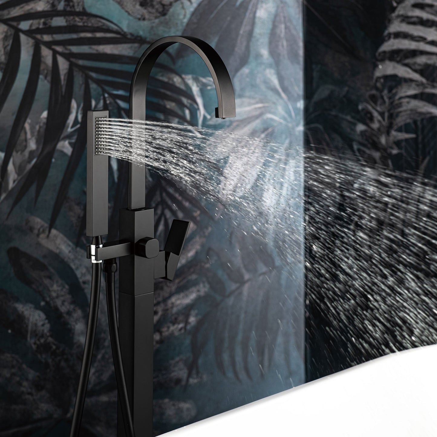 WOODBRIDGE F0060BN Contemporary Single Handle Floor Mount Freestanding Tub Filler Faucet with Hand Shower