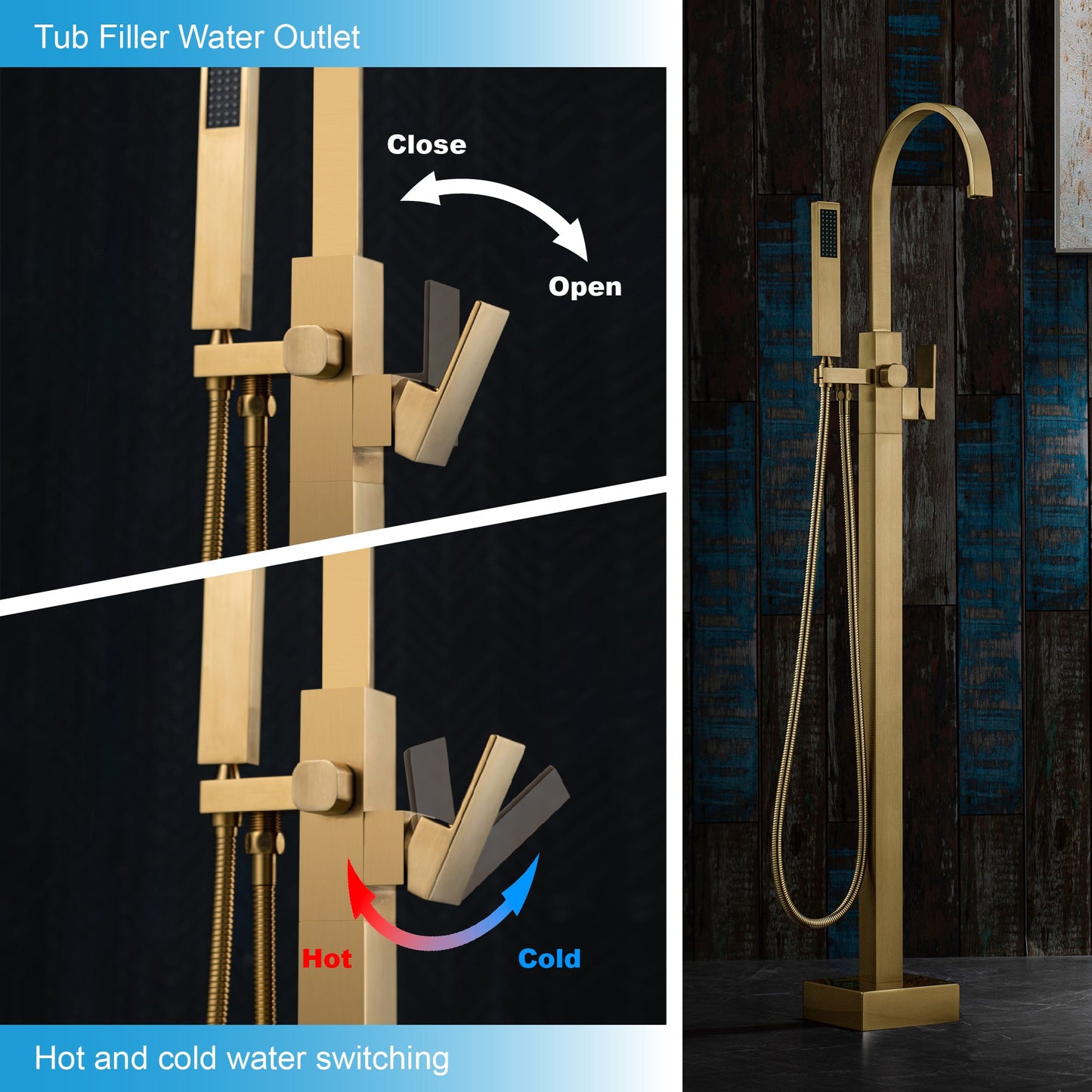 WOODBRIDGE F0060BN Contemporary Single Handle Floor Mount Freestanding Tub Filler Faucet with Hand Shower