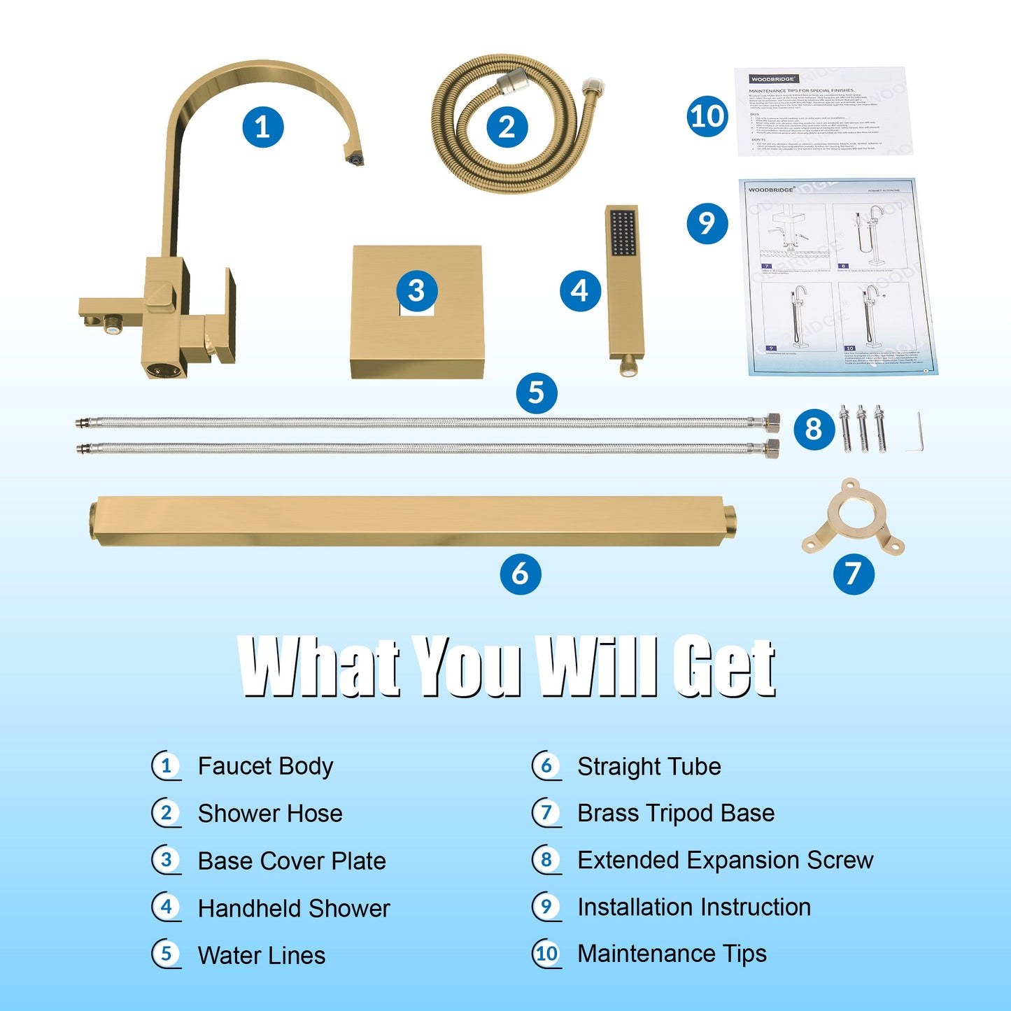 WOODBRIDGE F0060BN Contemporary Single Handle Floor Mount Freestanding Tub Filler Faucet with Hand Shower