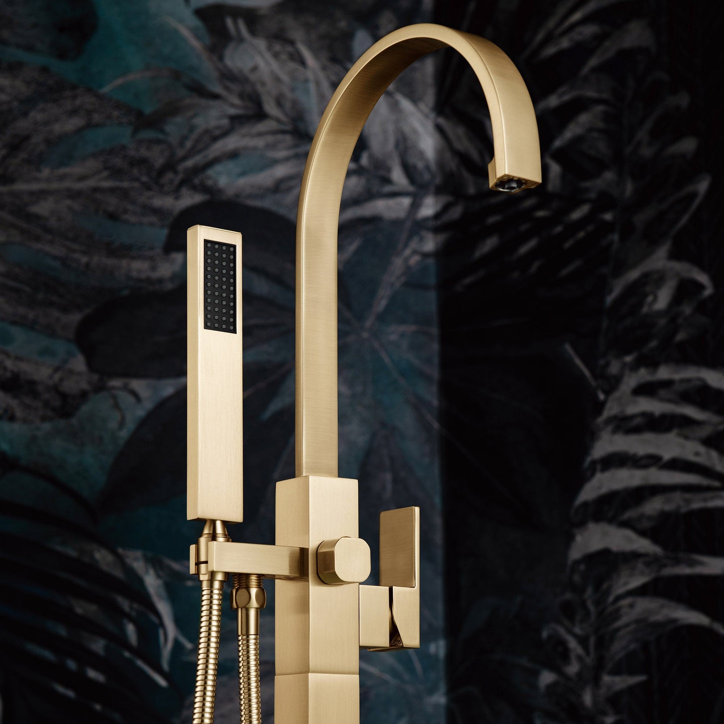 WOODBRIDGE F0060BN Contemporary Single Handle Floor Mount Freestanding Tub Filler Faucet with Hand Shower