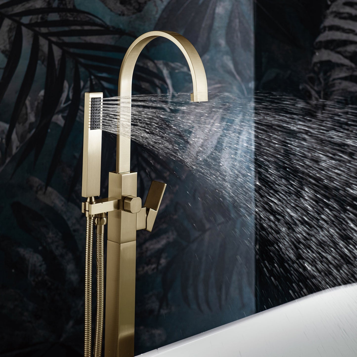 WOODBRIDGE F0060BN Contemporary Single Handle Floor Mount Freestanding Tub Filler Faucet with Hand Shower