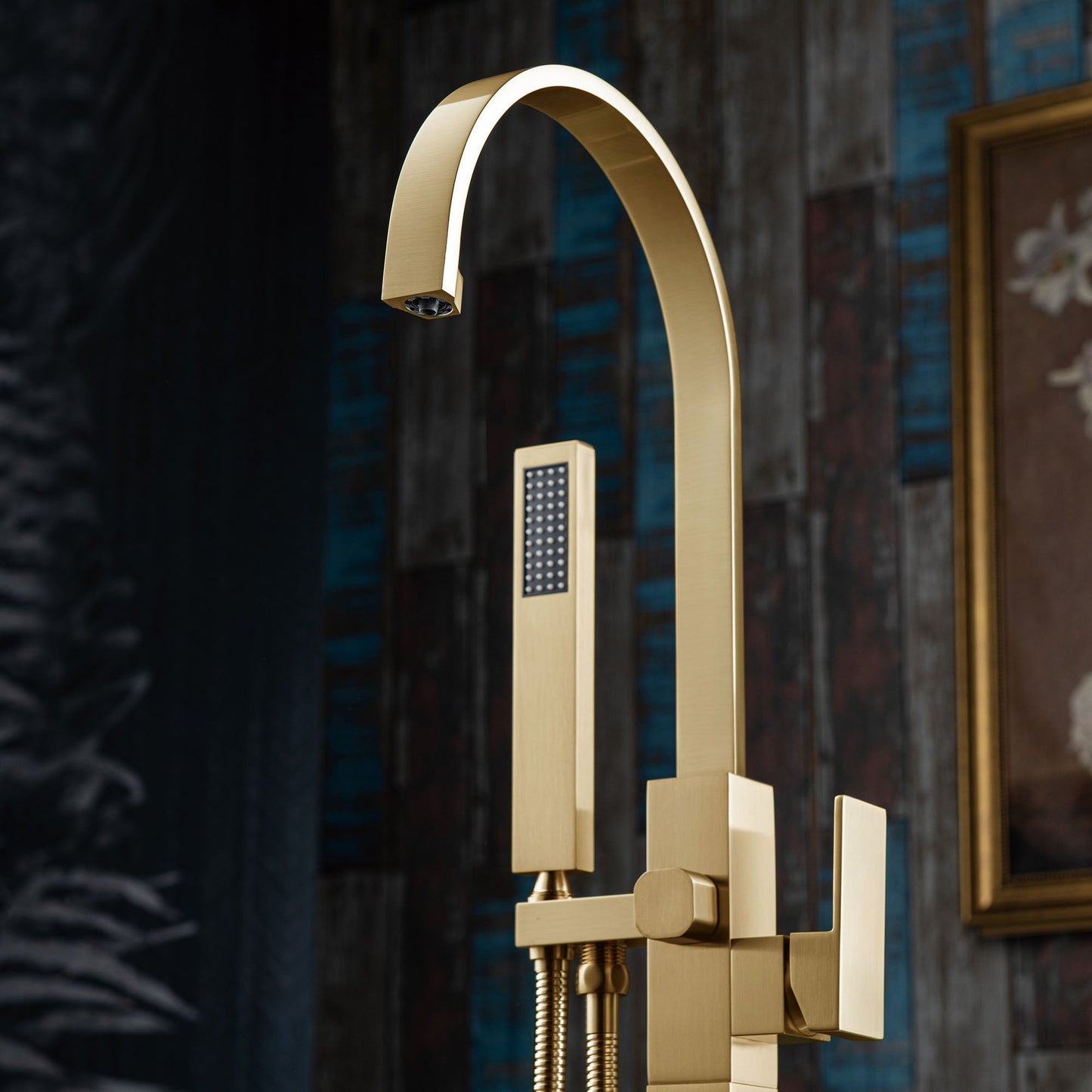 WOODBRIDGE F0060BN Contemporary Single Handle Floor Mount Freestanding Tub Filler Faucet with Hand Shower