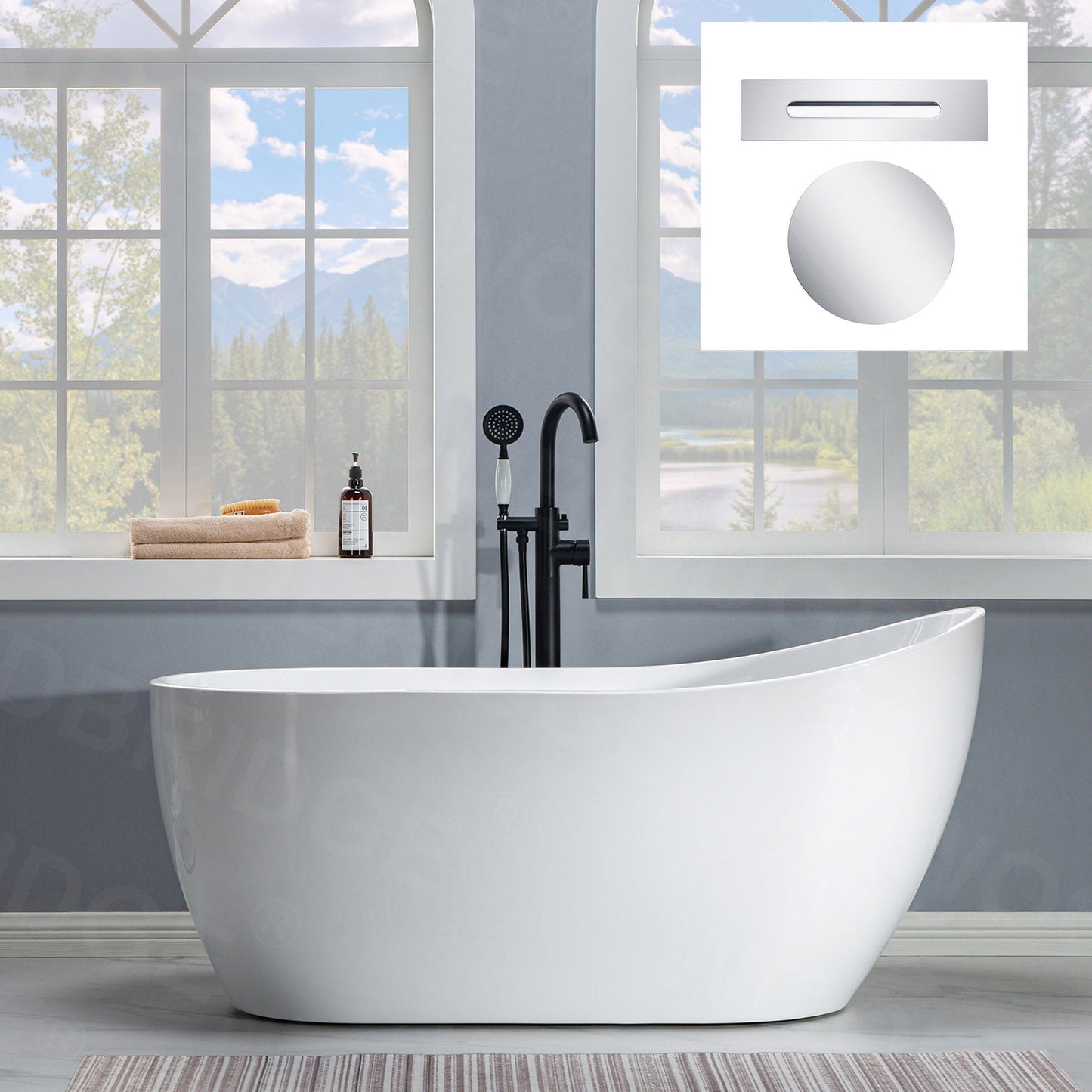 WOODBRIDGE 59" Acrylic Freestanding Bathtub Contemporary Soaking Tub