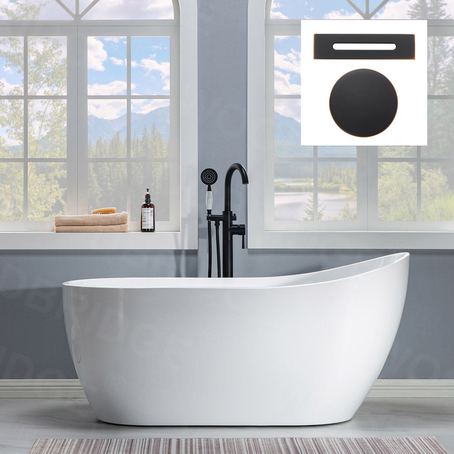 WOODBRIDGE 59" Acrylic Freestanding Bathtub Contemporary Soaking Tub