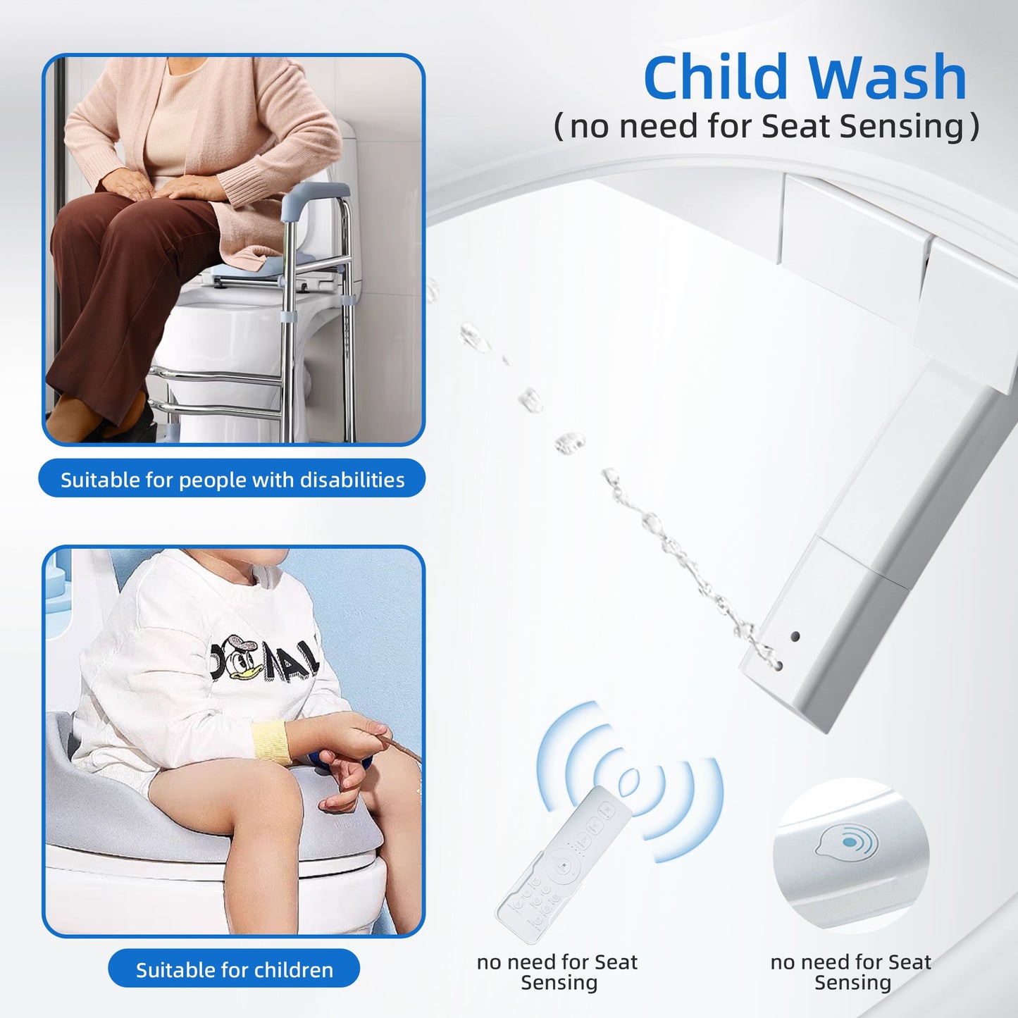WOODBRIDGE Electronic Bidet Seat with Automatic open and close lid, Child Wash, Elongated Soft Close