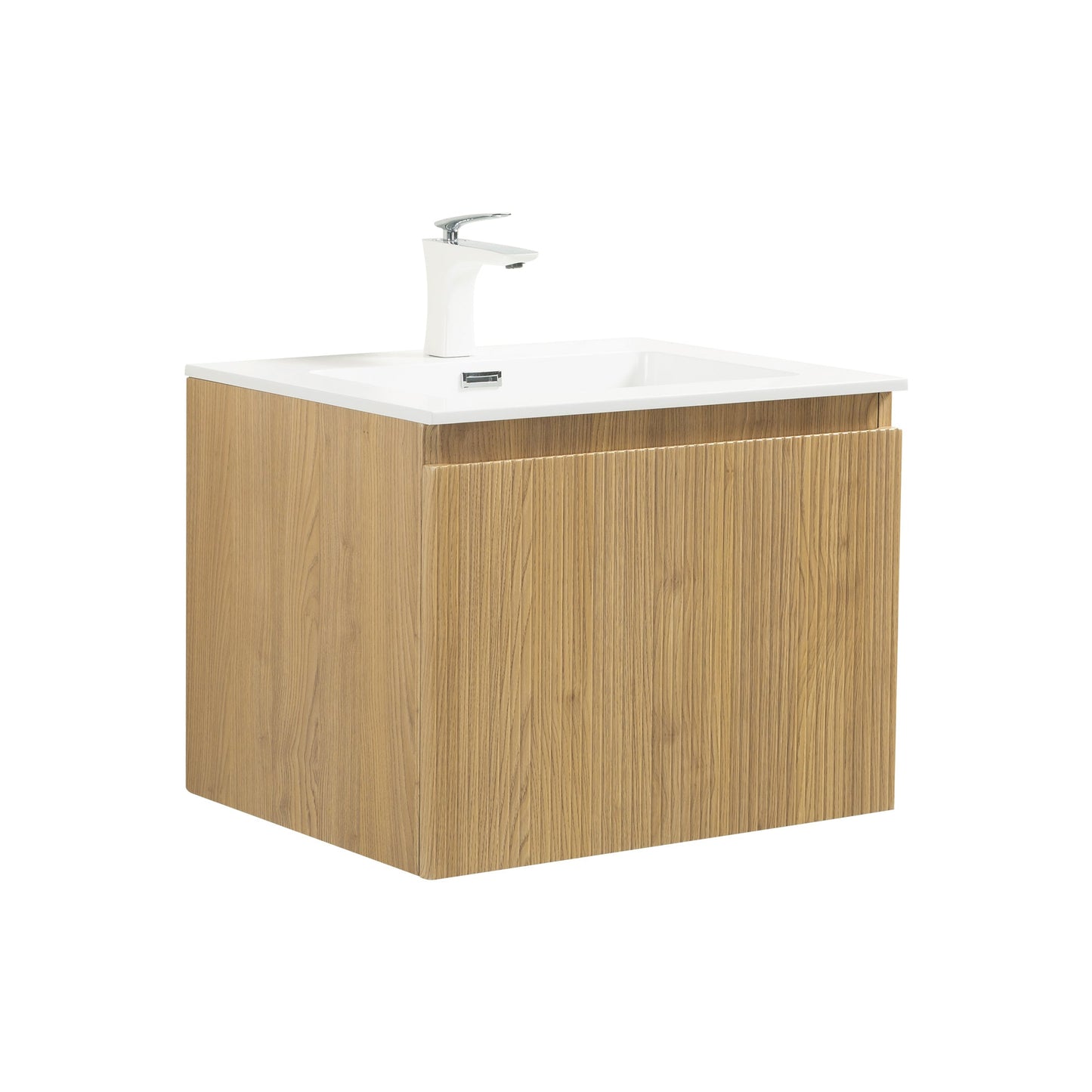 WOODBRIDGE 23-5/8" Wall Mounted Floating Bathroom Vanity in Yellow Oak Wood Finish with White Resin Top and Single Sink