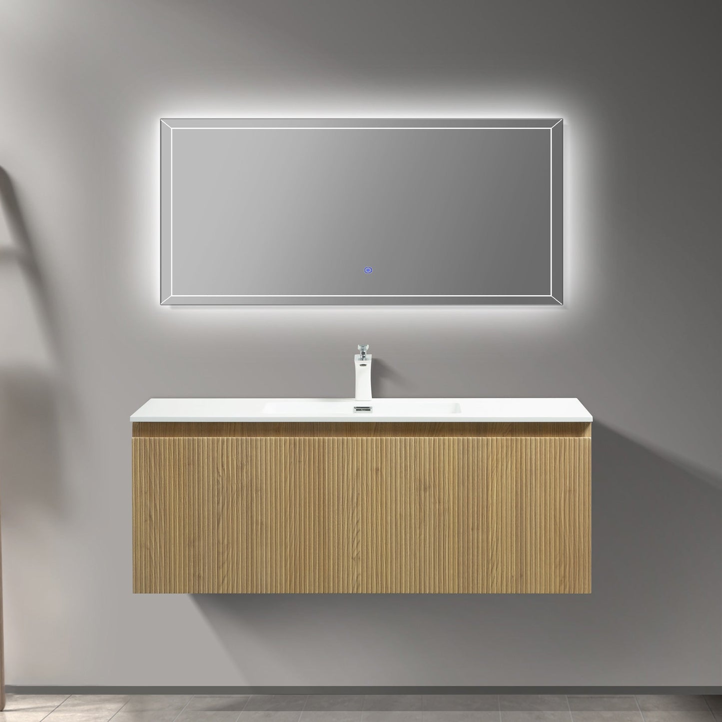 WOODBRIDGE 23-5/8" Wall Mounted Floating Bathroom Vanity in Yellow Oak Wood Finish with White Resin Top and Single Sink