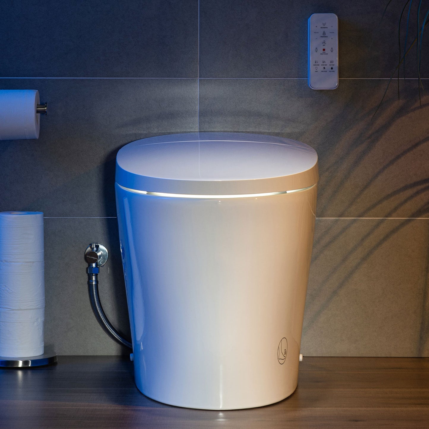 WOODBRIDGE B0970S Smart Bidet Tankless Toilet Elongated One Piece Chair Height, Auto Flush, Foot Sensor Operation, Heated Seat with Integrated Multi Function Remote Control in White