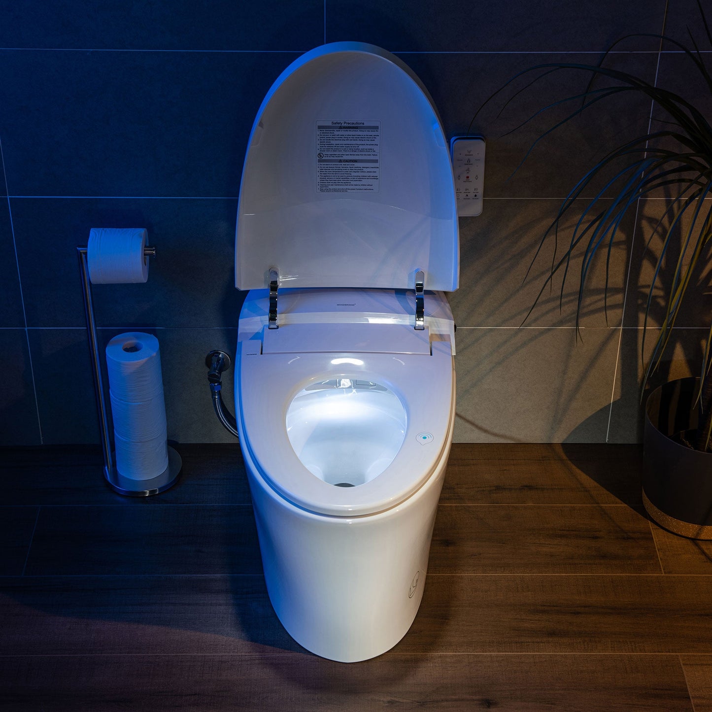 WOODBRIDGE B0970S Smart Bidet Tankless Toilet Elongated One Piece Chair Height, Auto Flush, Foot Sensor Operation, Heated Seat with Integrated Multi Function Remote Control in White
