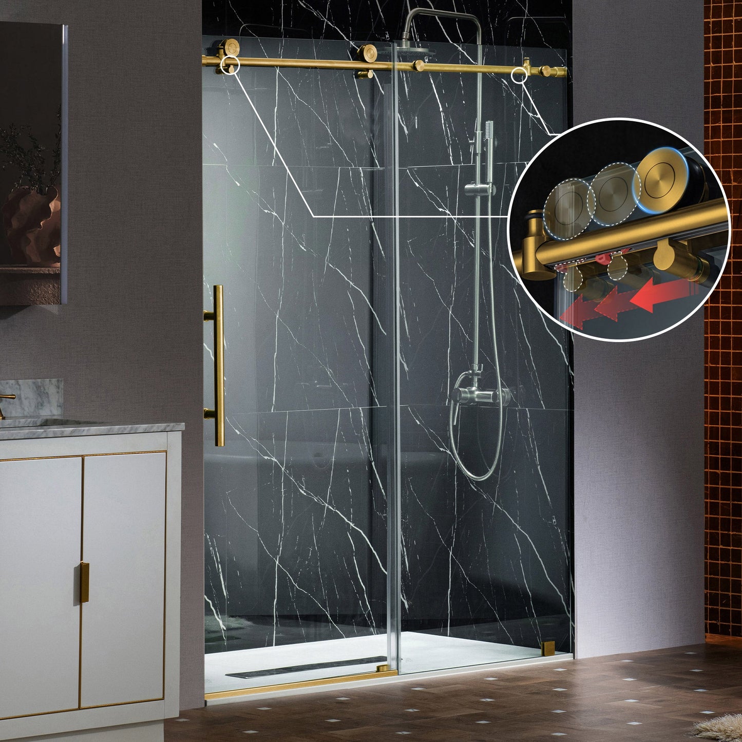 WOODBRIDGE Frameless Sliding Shower Doors with Soft Close System, 56-60" Width x 76"Height with 3/8"(10mm) Clear Tempered Glass