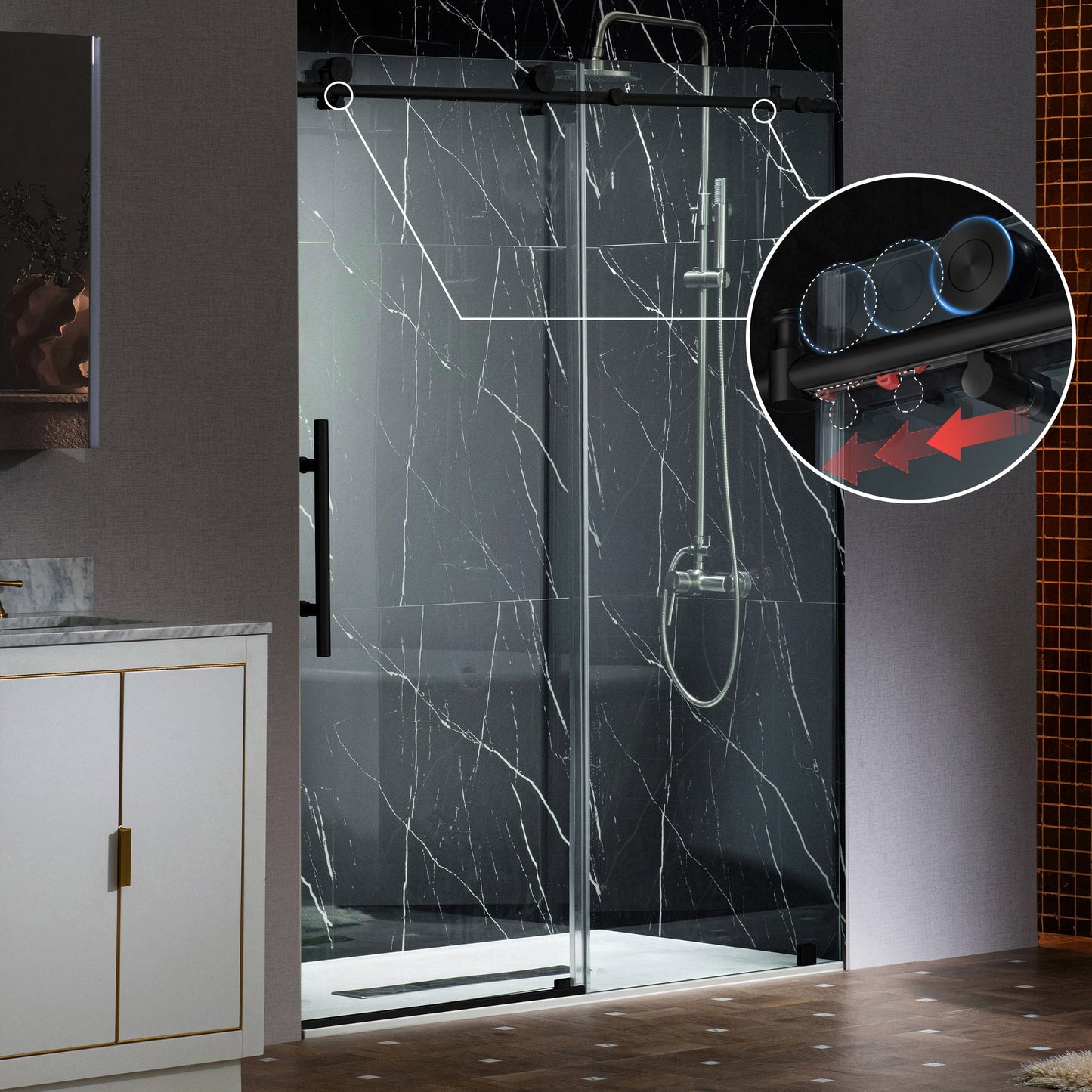WOODBRIDGE Frameless Sliding Shower Doors with Soft Close System, 56-60" Width x 76"Height with 3/8"(10mm) Clear Tempered Glass