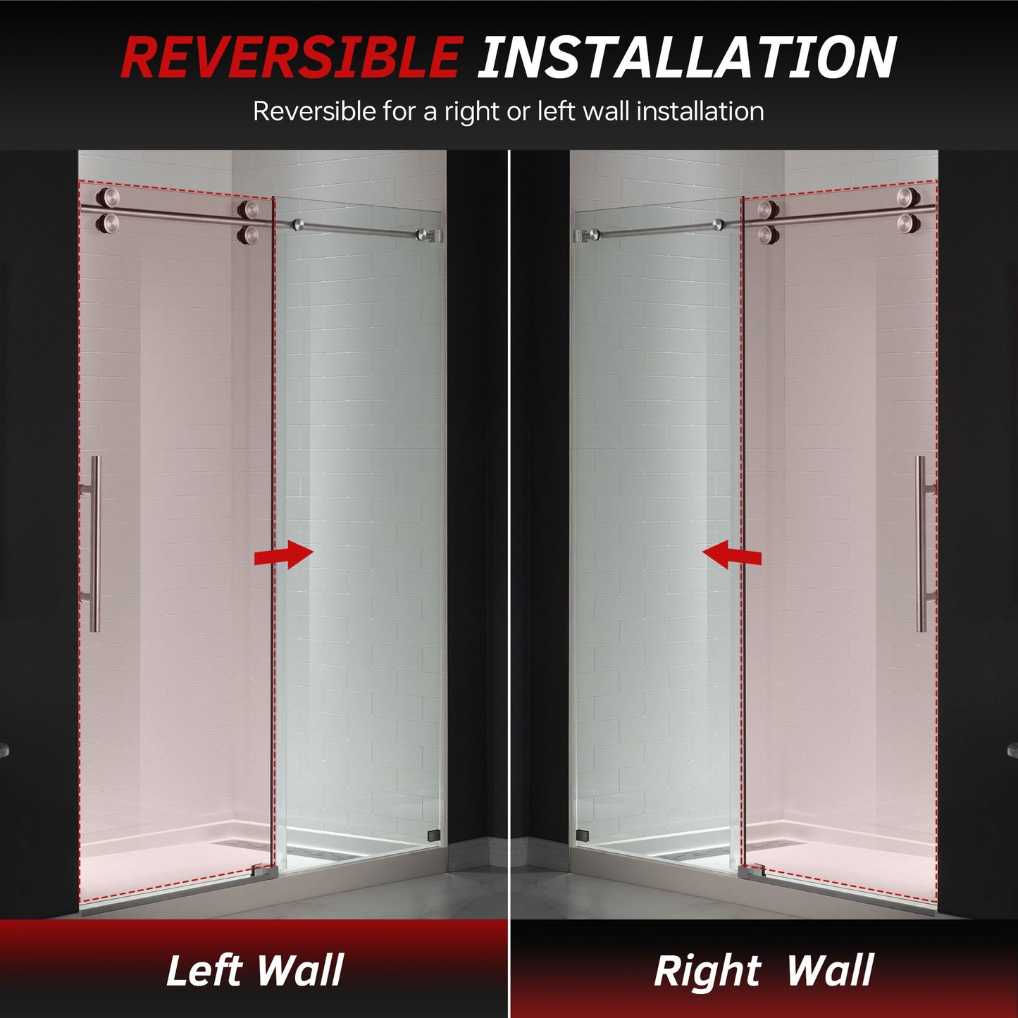 WOODBRIDGE Frameless Shower Doors 56-60" Width x 76"Height with 5/16"(8mm) Clear Tempered Glass, Single Sliding with Side Seal Strips