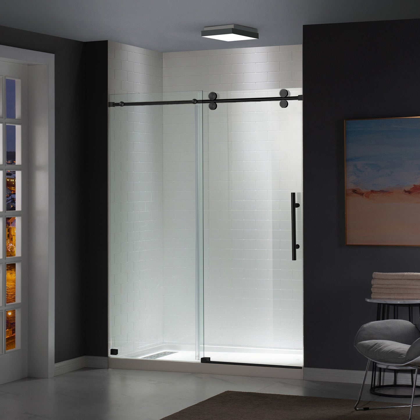 WOODBRIDGE Frameless Shower Doors 56-60" Width x 76"Height with 5/16"(8mm) Clear Tempered Glass, Single Sliding with Side Seal Strips