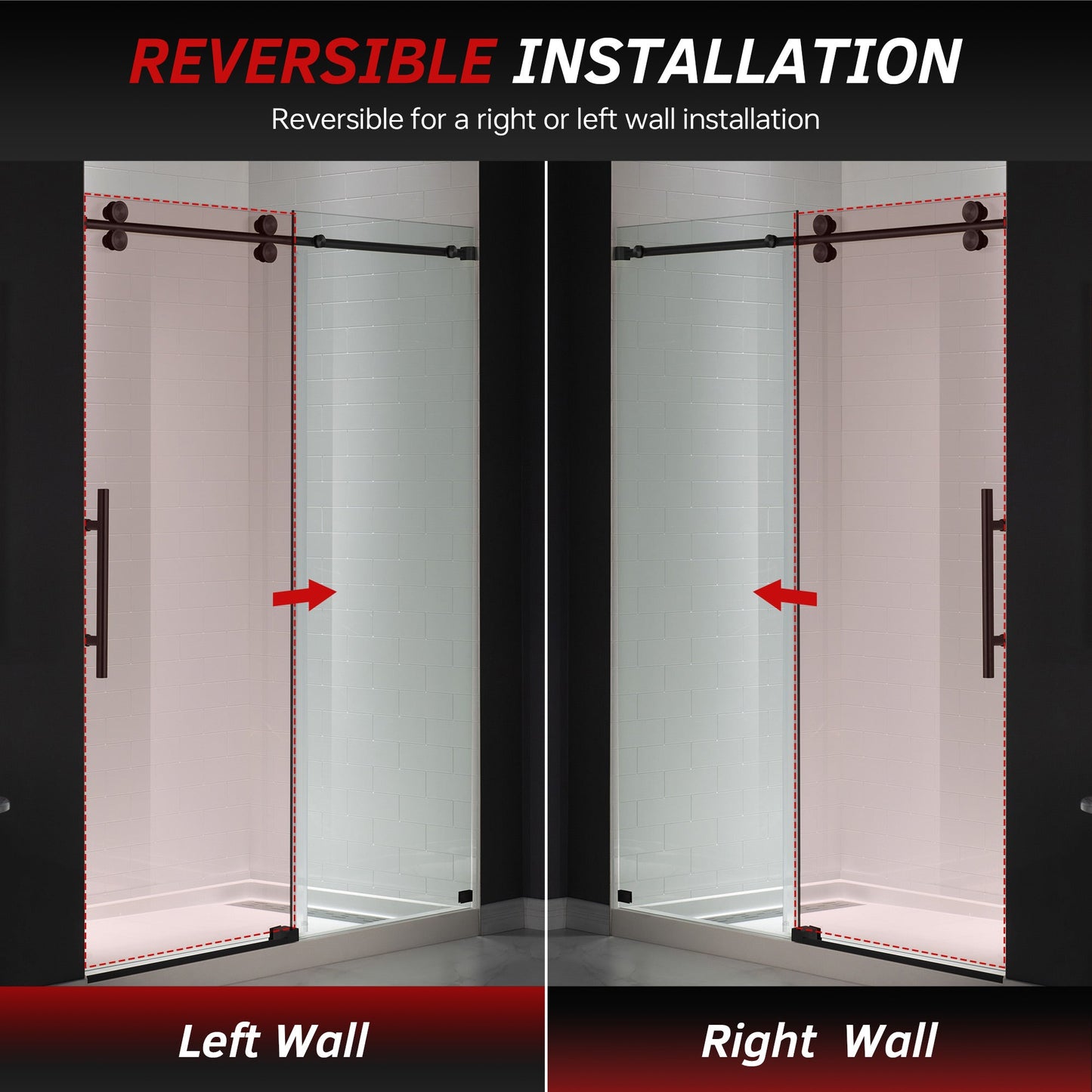 WOODBRIDGE Frameless Shower Doors 56-60" Width x 76"Height with 5/16"(8mm) Clear Tempered Glass, Single Sliding with Side Seal Strips