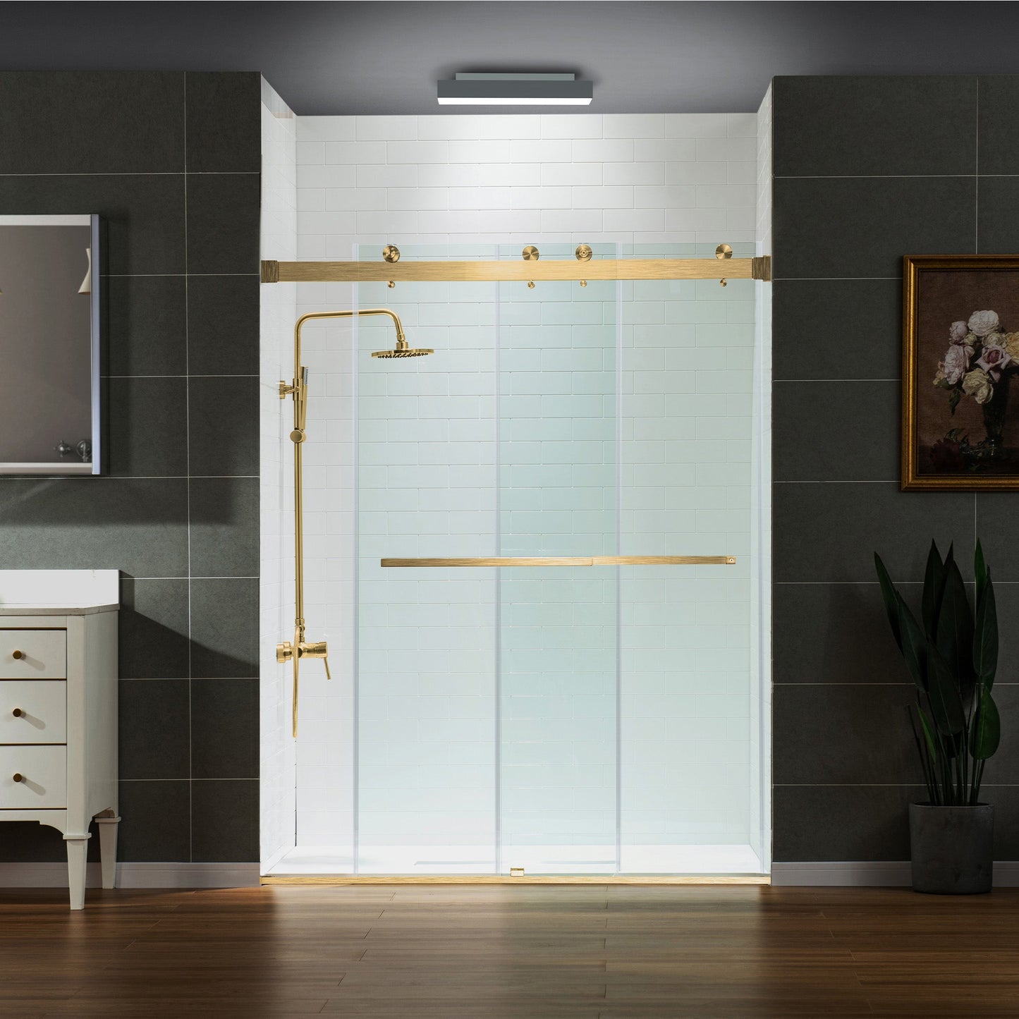 WOODBRIDGE Frameless Shower Doors 56-60" Width x 76" Height with 5/16"(8mm) Clear Tempered Glass, Double Sliding with Side Seal Strips