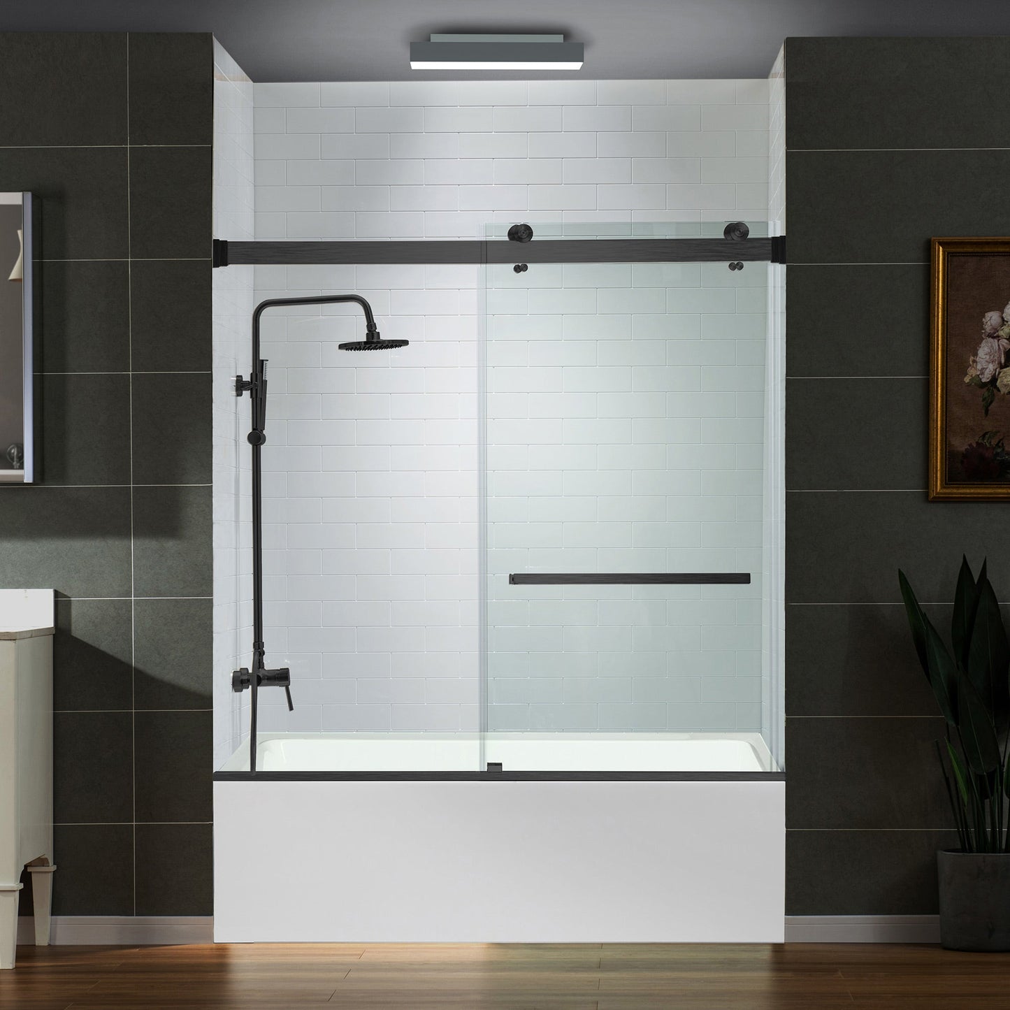 WOODBRIDGE Frameless Bathtub Shower Doors 56-60" Width x 66" Height with 5/16"(8mm) Clear Tempered Glass, Double Sliding with Side Seal Strips