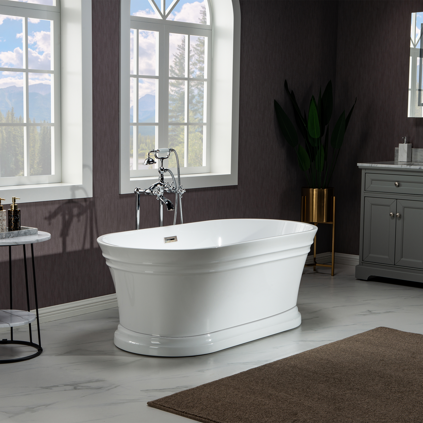 WOODBRIDGE 59 in. Freestanding Double Ended Acrylic Soaking Bathtub
