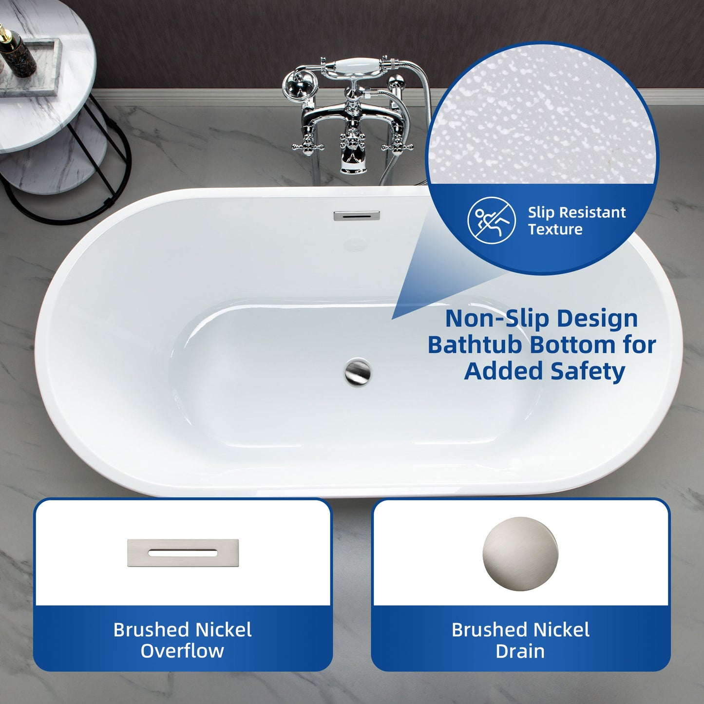 WOODBRIDGE 67 in. Freestanding Double Ended Acrylic Soaking Bathtub