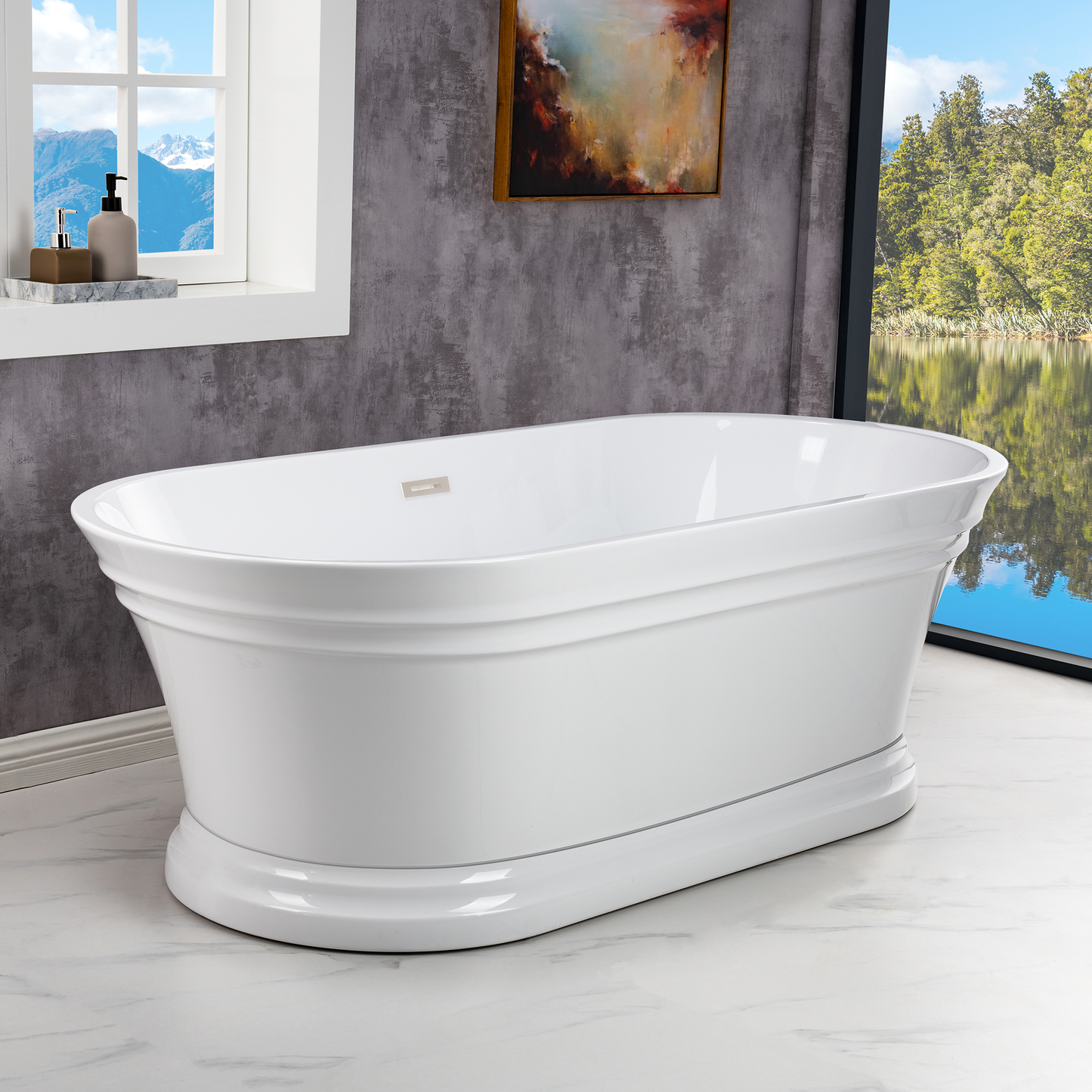 WOODBRIDGE 67 in. Freestanding Double Ended Acrylic Soaking Bathtub