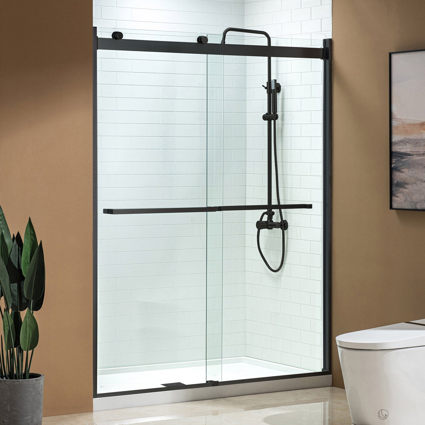 WOODBRIDGE Frameless Shower Doors 56-60" Width x 76"Height with 5/16"(8mm) Clear Tempered Glass, 2 Ways Opening & Double Sliding