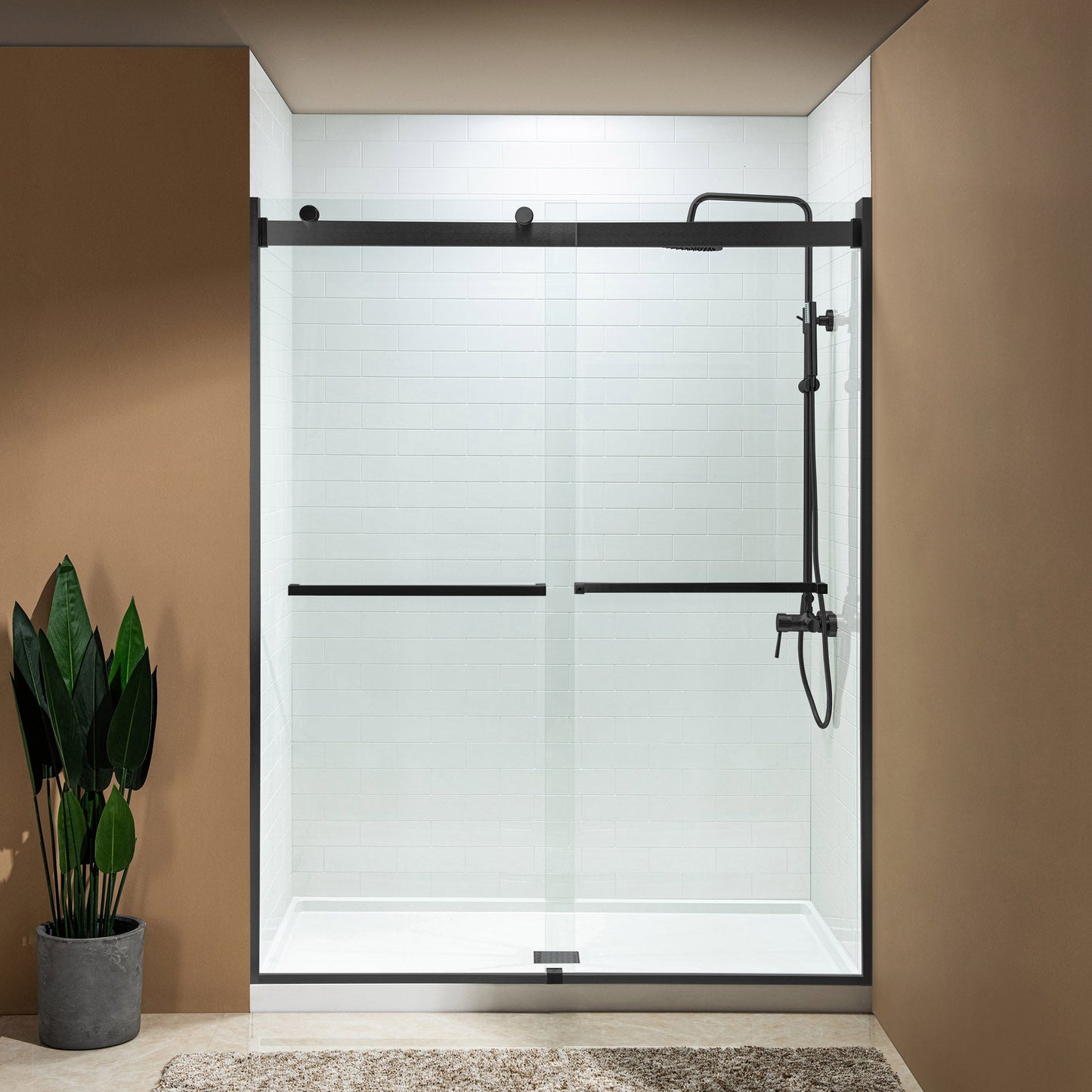 WOODBRIDGE Frameless Shower Doors 56-60" Width x 76"Height with 5/16"(8mm) Clear Tempered Glass, 2 Ways Opening & Double Sliding