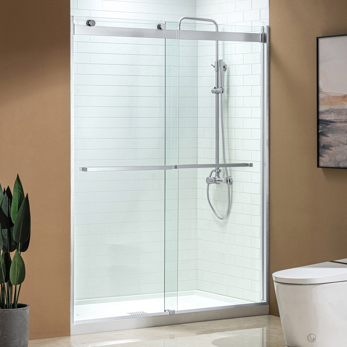 WOODBRIDGE Frameless Shower Doors 56-60" Width x 76"Height with 5/16"(8mm) Clear Tempered Glass, 2 Ways Opening & Double Sliding